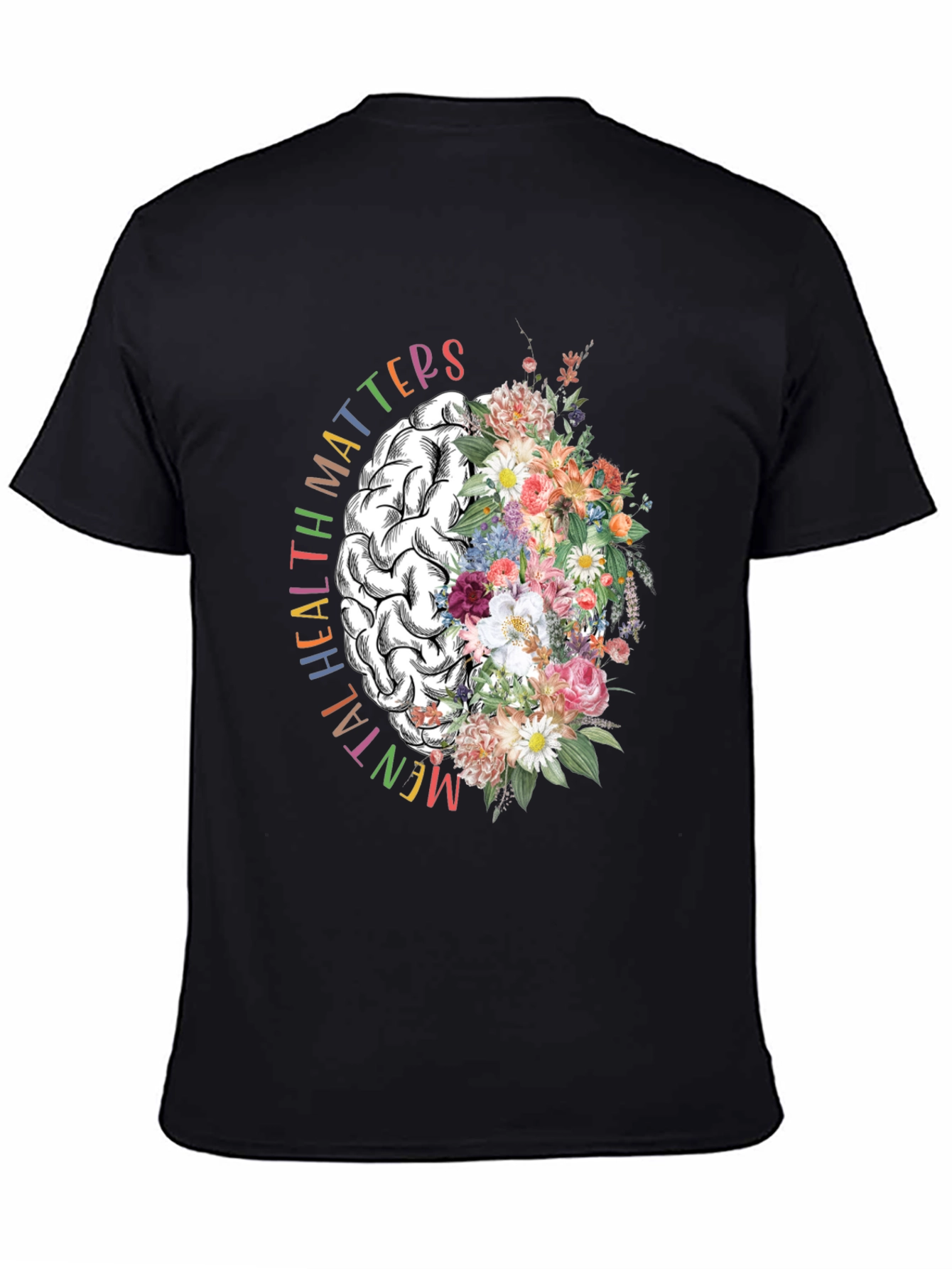 Mental Health Matters Floral Brain Graphic T-Shirt