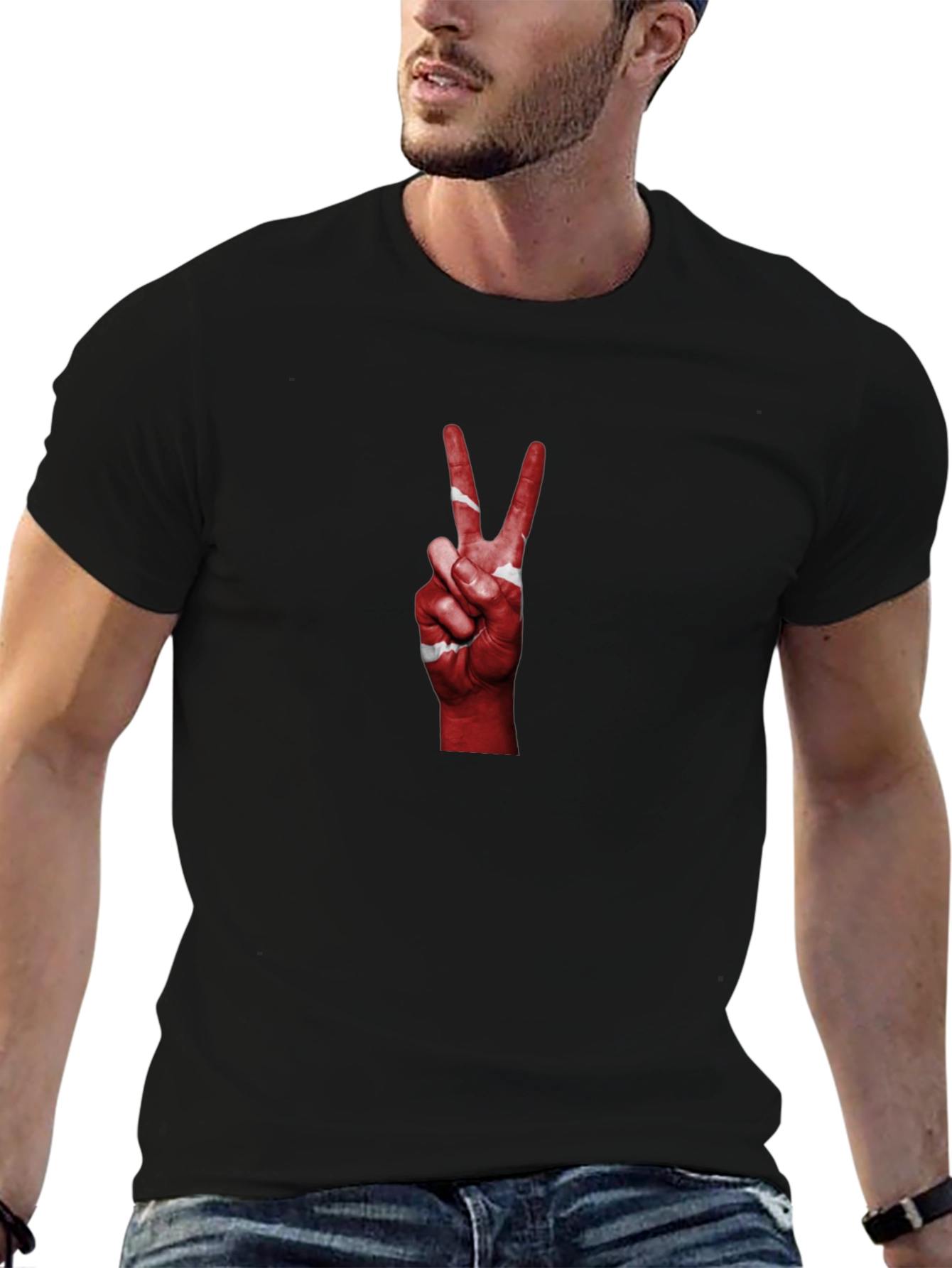 Peace Sign Hand Turkey Flag Graphic T-Shirt