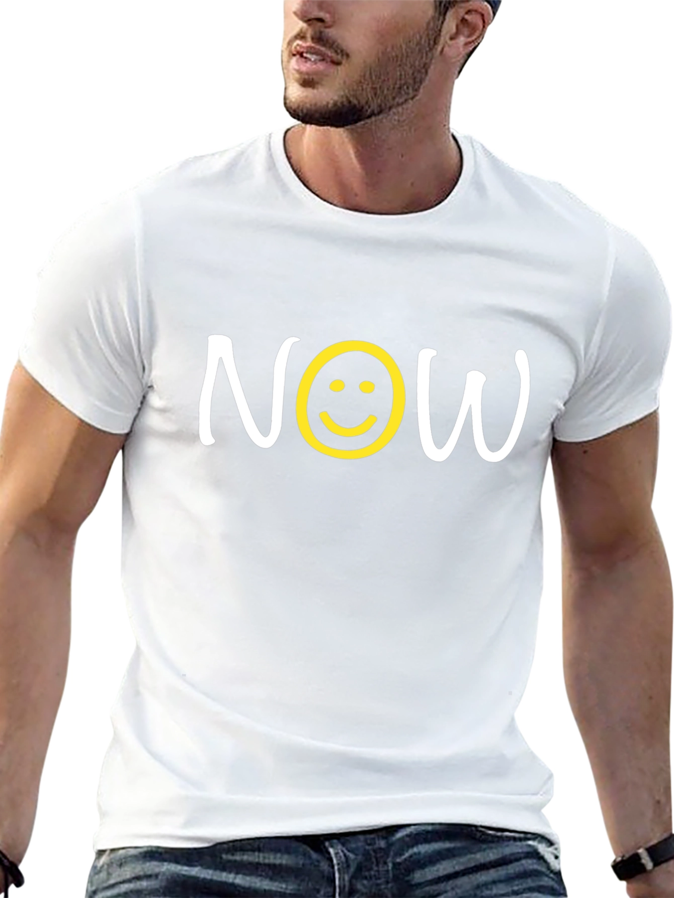 Now T-Shirt with Smiley Face - Trendy Graphic Tee
