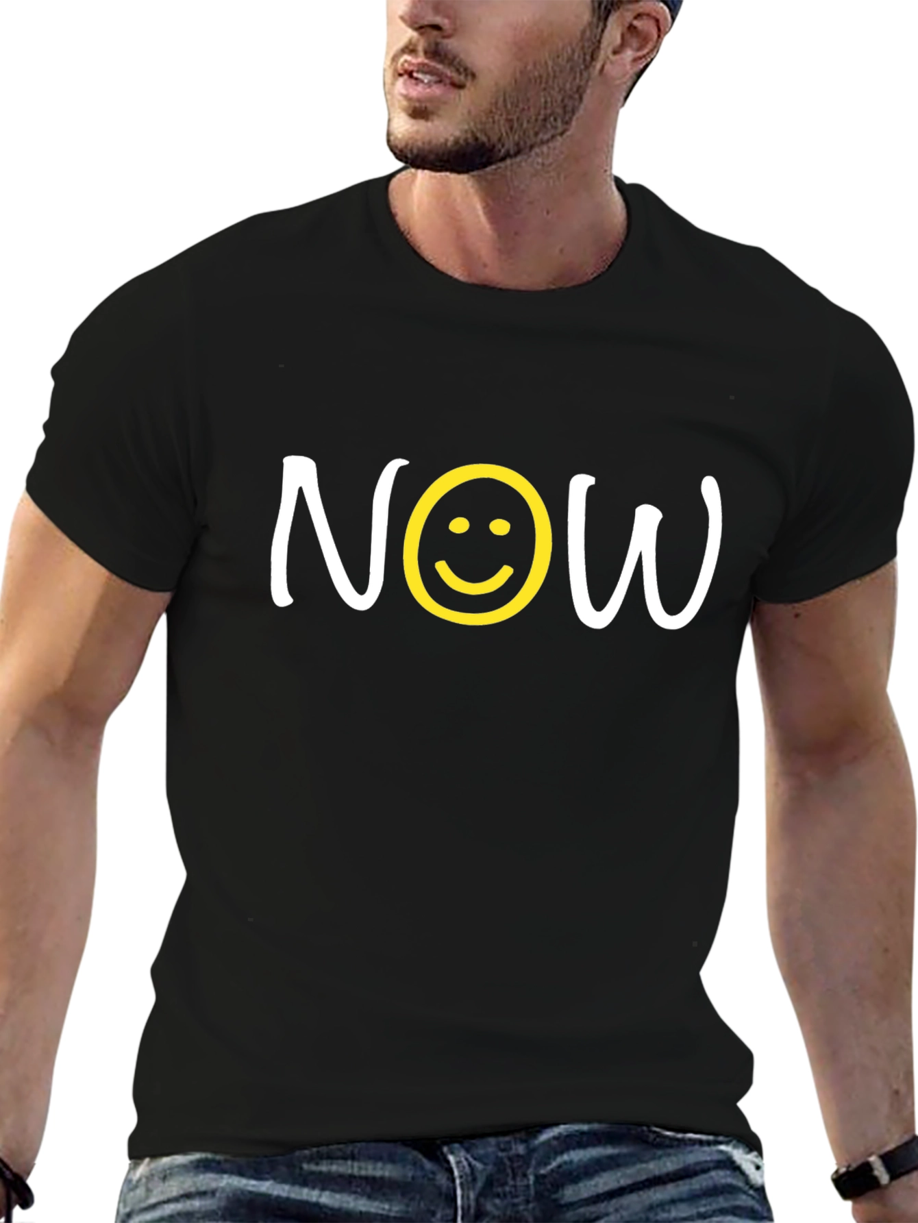 Now T-Shirt with Smiley Face - Trendy Graphic Tee