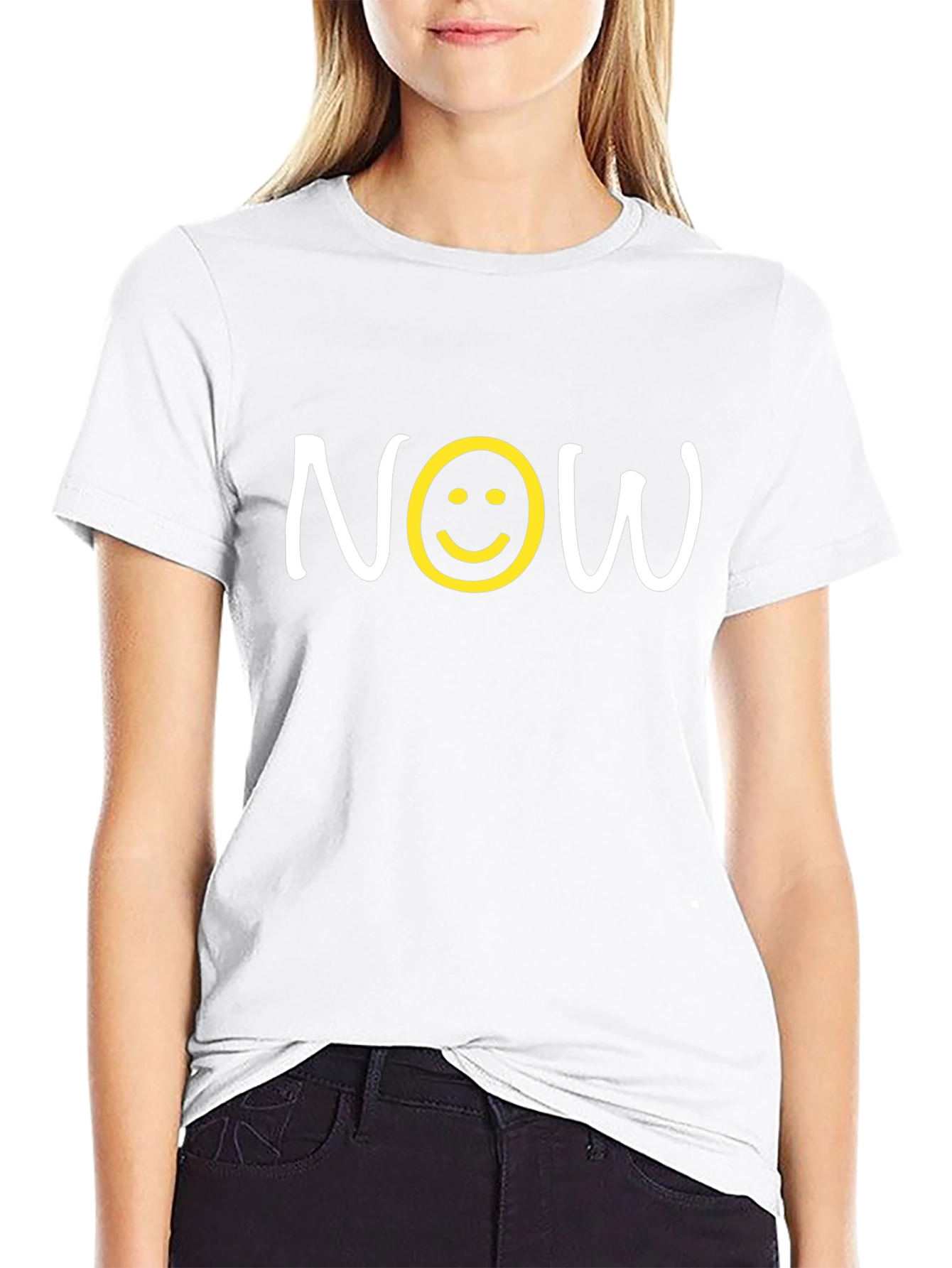 Now T-Shirt with Smiley Face - Trendy Graphic Tee