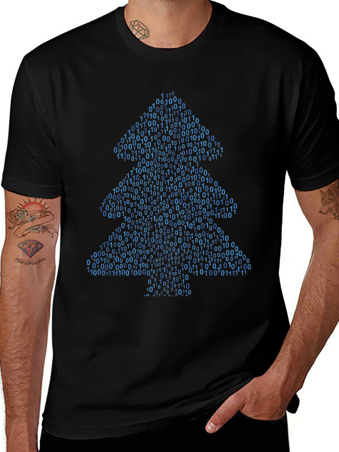 Binary Christmas Tree T-Shirt - Coder Holiday Apparel