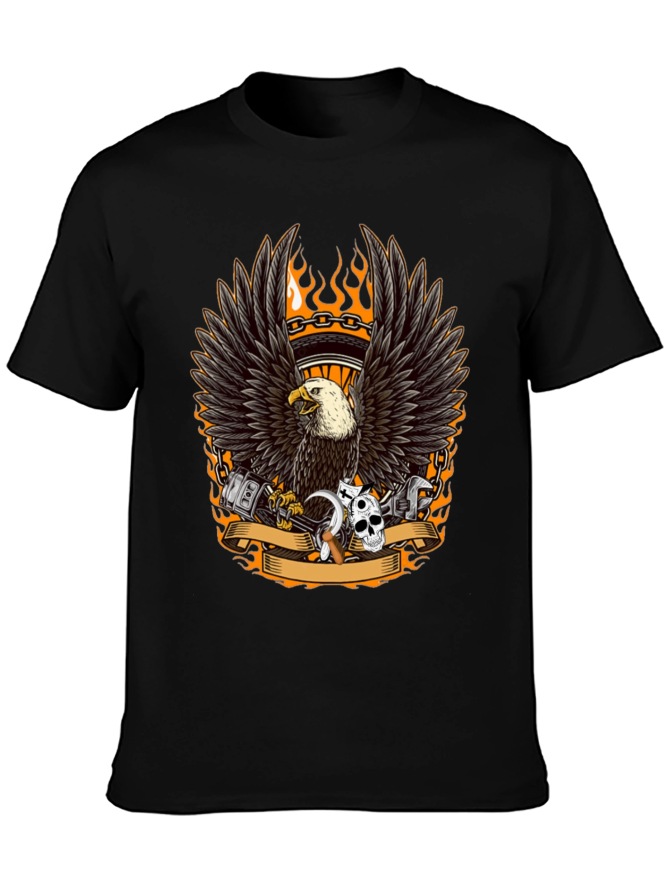 Mens Black Eagle Biker Graphic T-Shirt