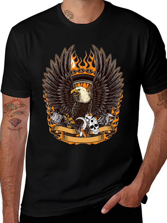 Mens Black Eagle Biker Graphic T-Shirt