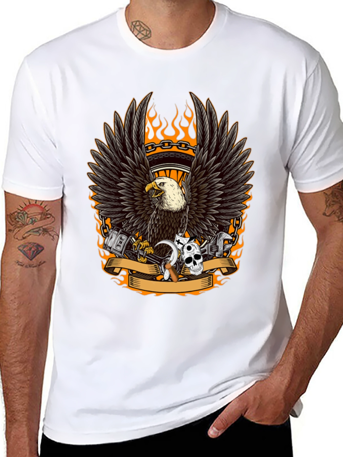Mens Black Eagle Biker Graphic T-Shirt