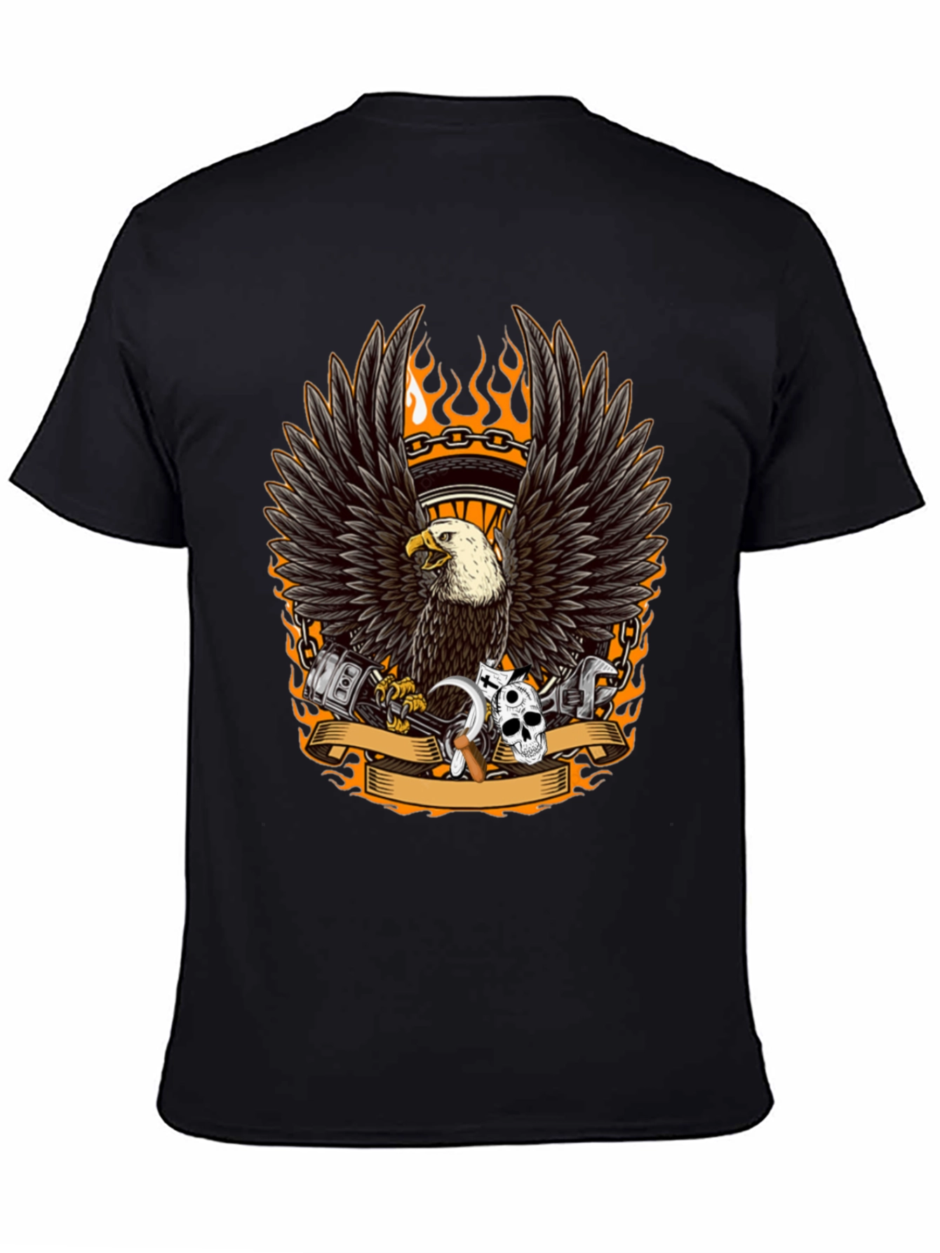 Mens Black Eagle Biker Graphic T-Shirt