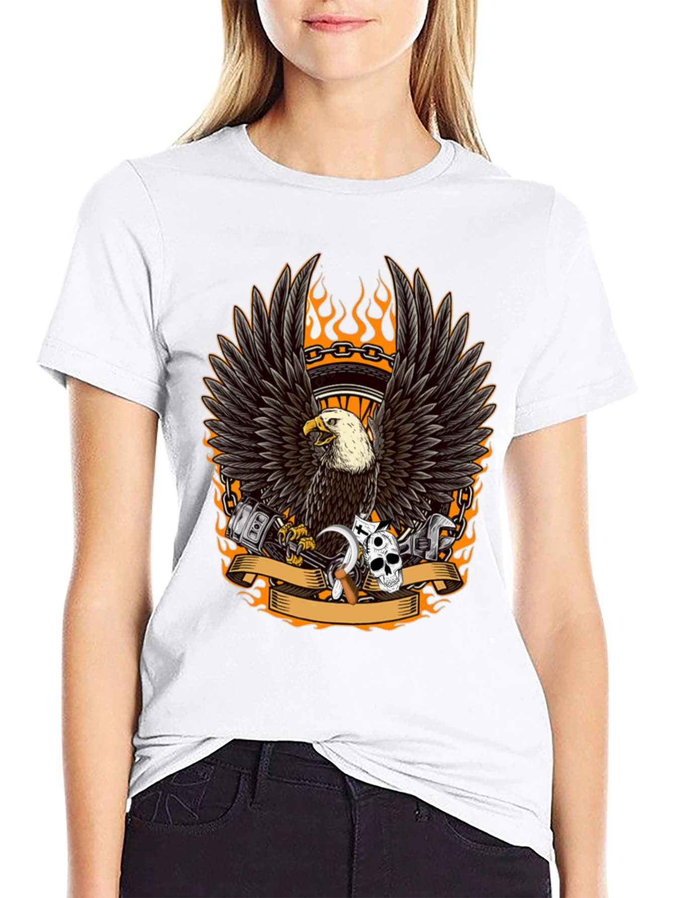 Mens Black Eagle Biker Graphic T-Shirt