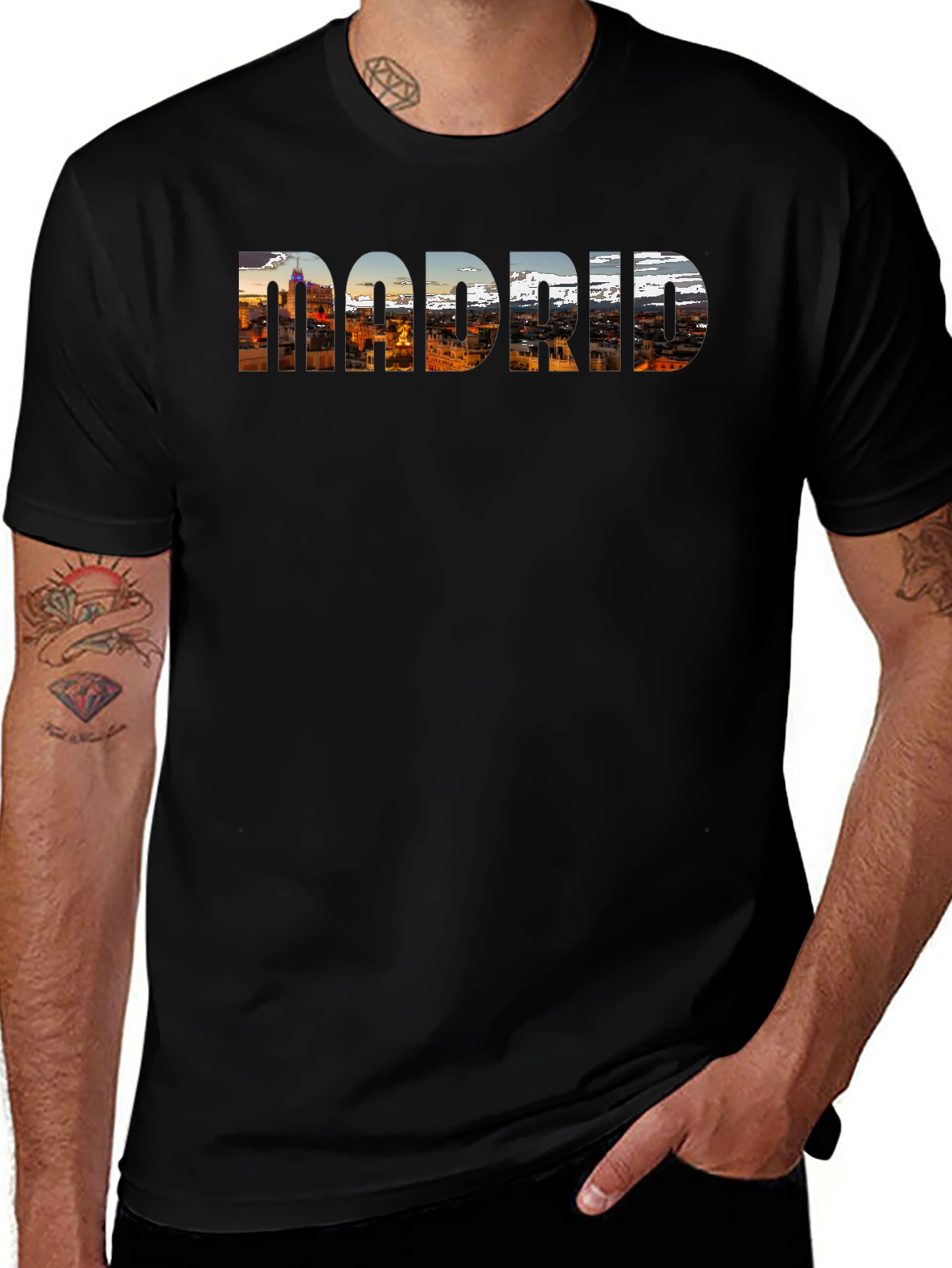 Madrid Cityscape Mens Black T-Shirt