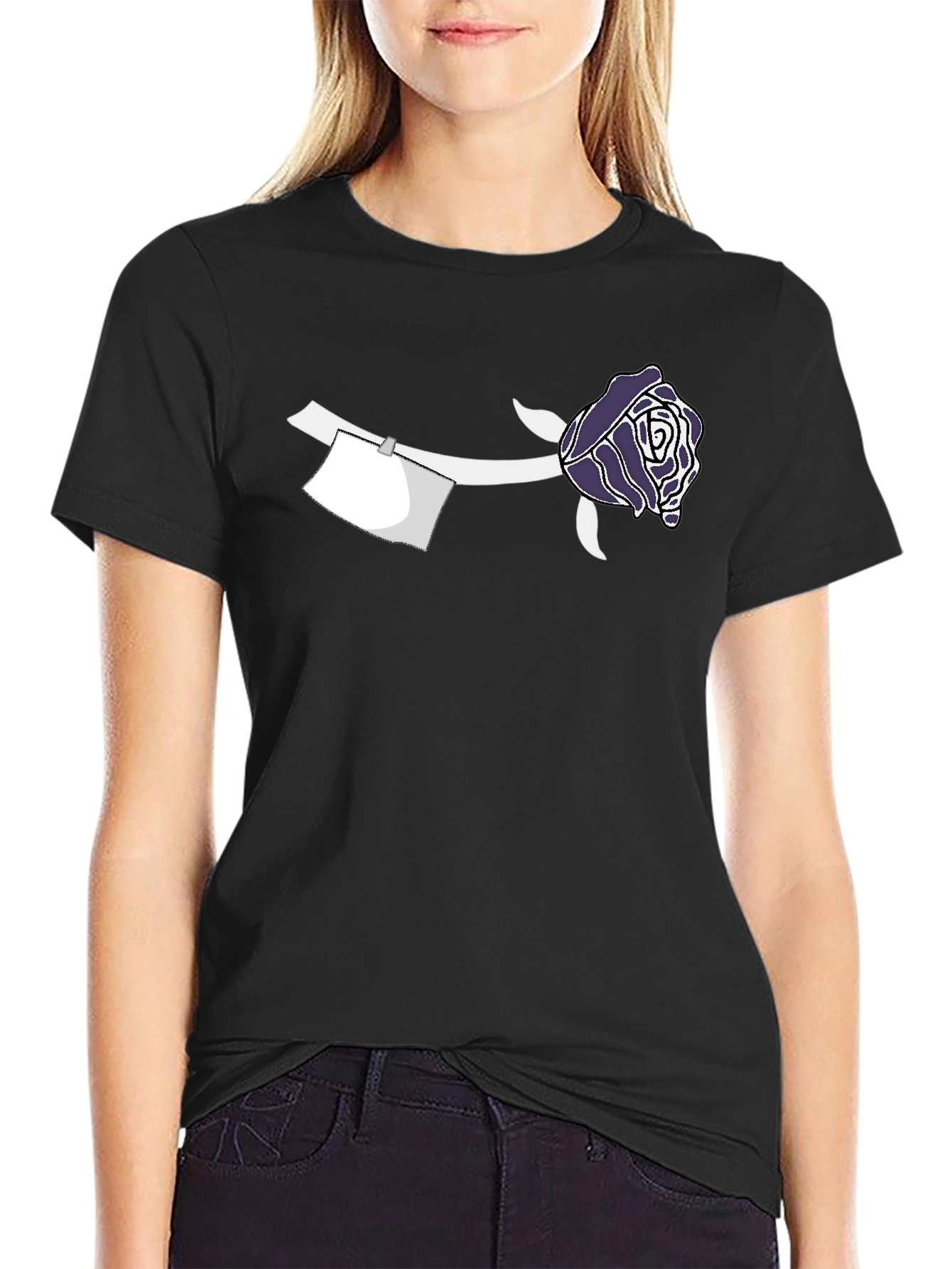 Rose & Note Graphic Tee - Casual Style