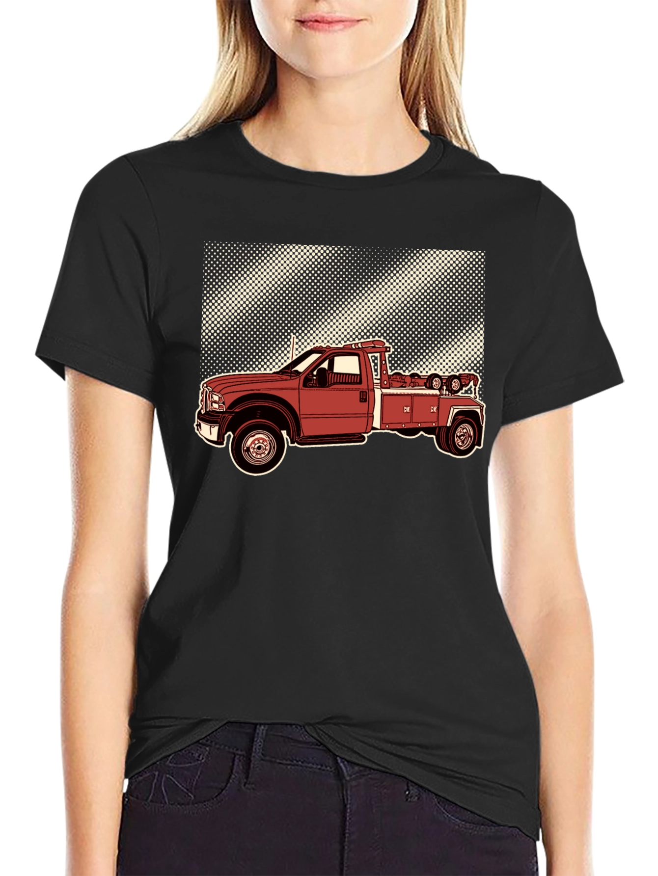 Tow Truck Graphic T-Shirt - Black Cotton Tee