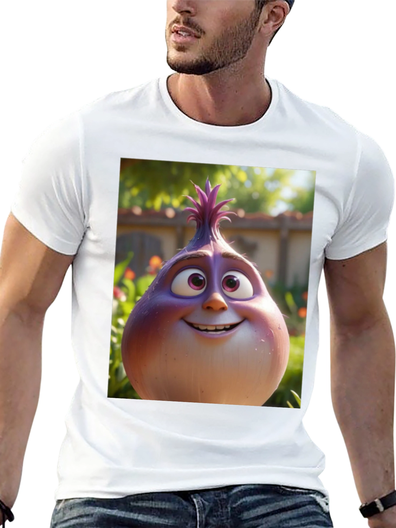 Cartoon Onion Graphic Tee - Black Unisex T-Shirt