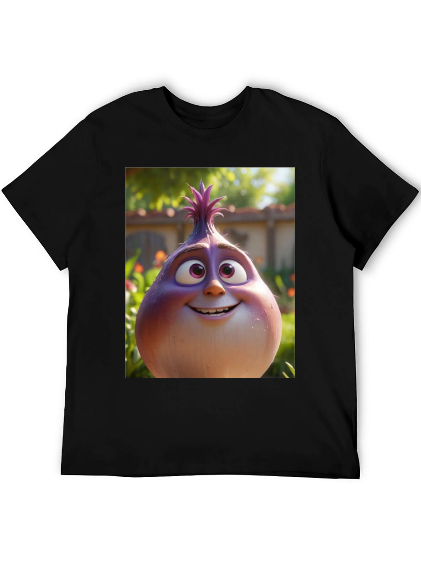 Cartoon Onion Graphic Tee - Black Unisex T-Shirt