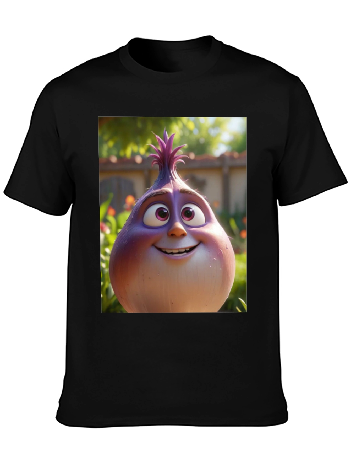 Cartoon Onion Graphic Tee - Black Unisex T-Shirt