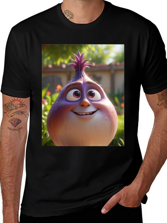 Cartoon Onion Graphic Tee - Black Unisex T-Shirt