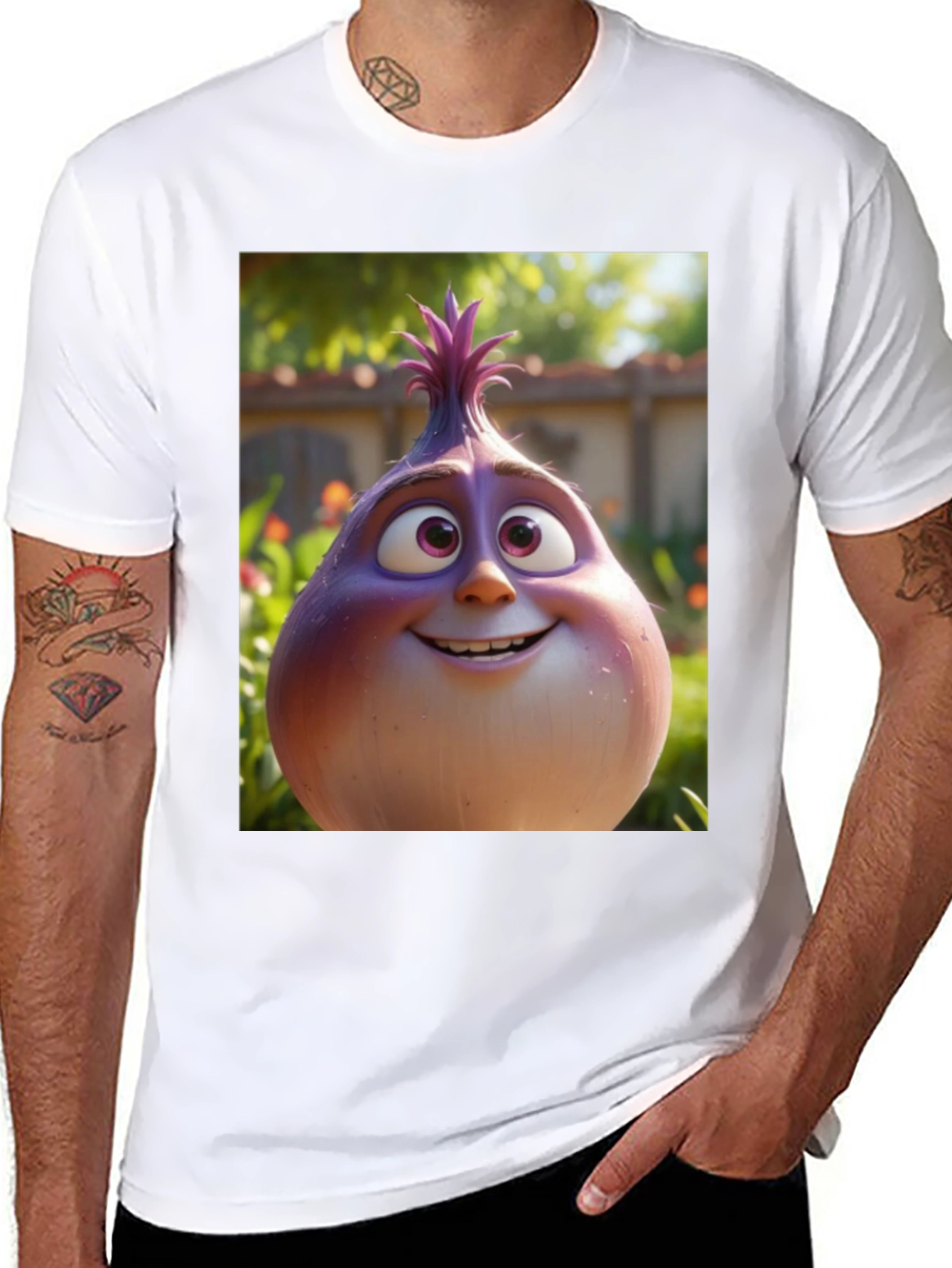 Cartoon Onion Graphic Tee - Black Unisex T-Shirt