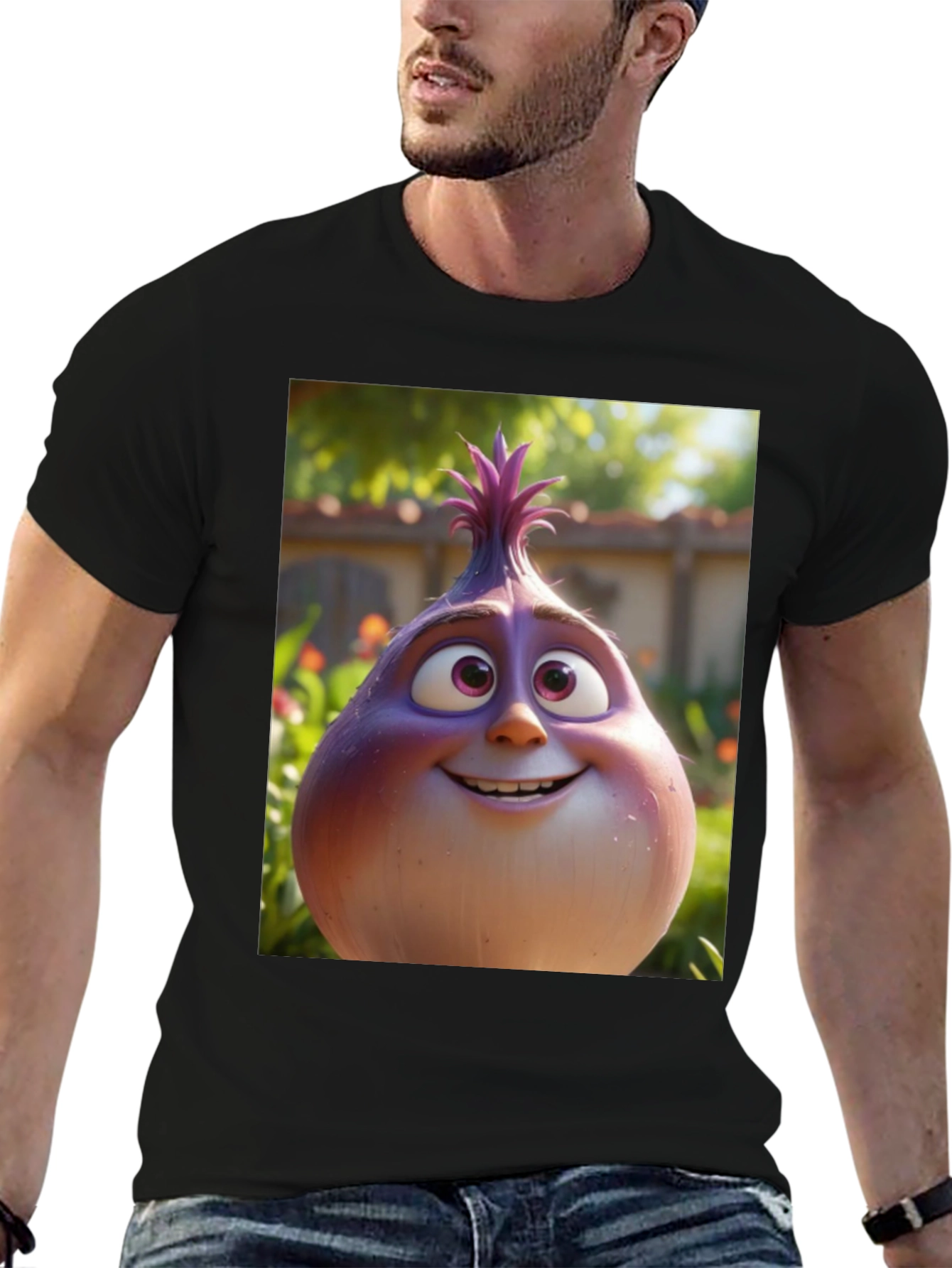 Cartoon Onion Graphic Tee - Black Unisex T-Shirt