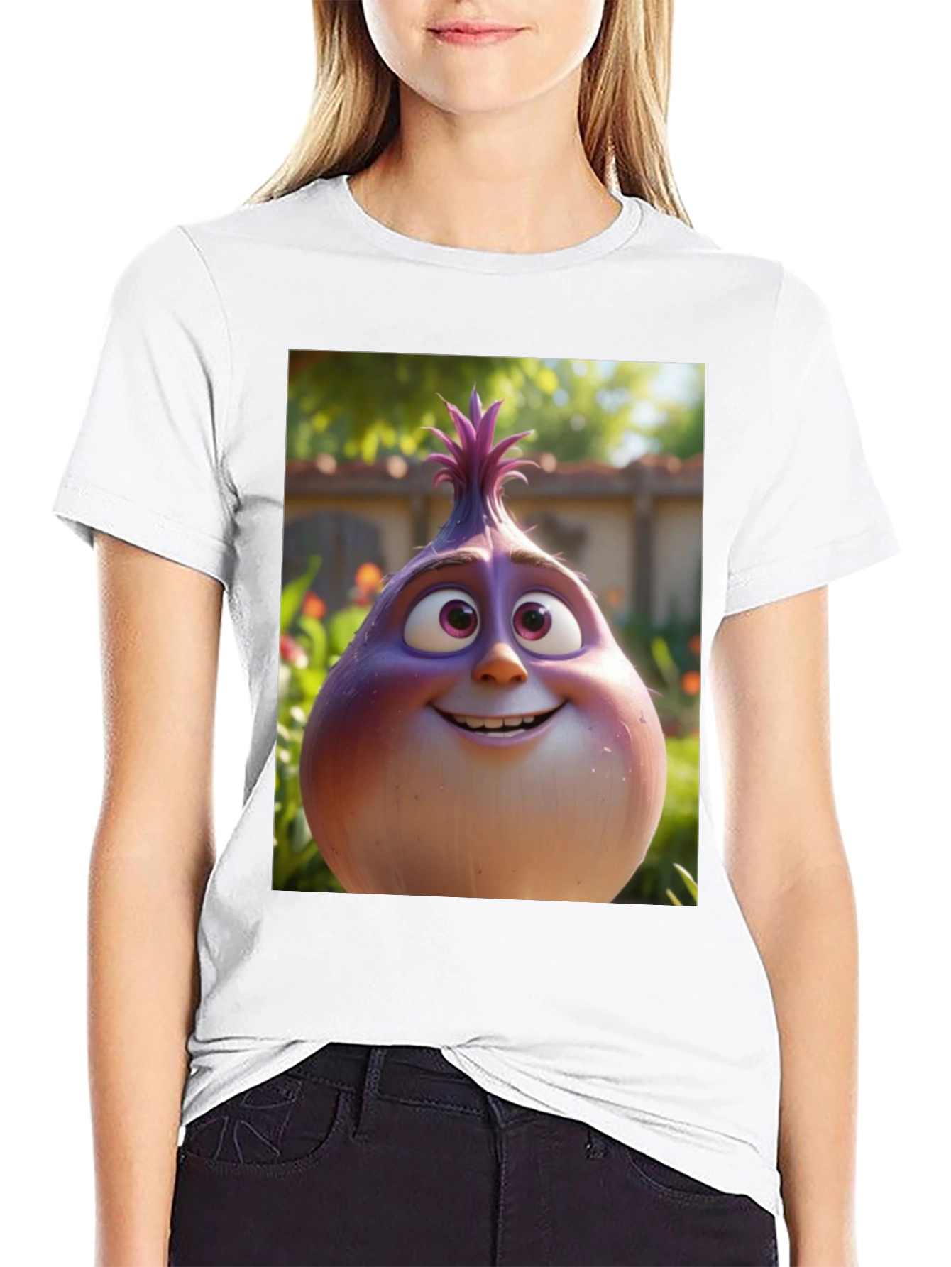 Cartoon Onion Graphic Tee - Black Unisex T-Shirt