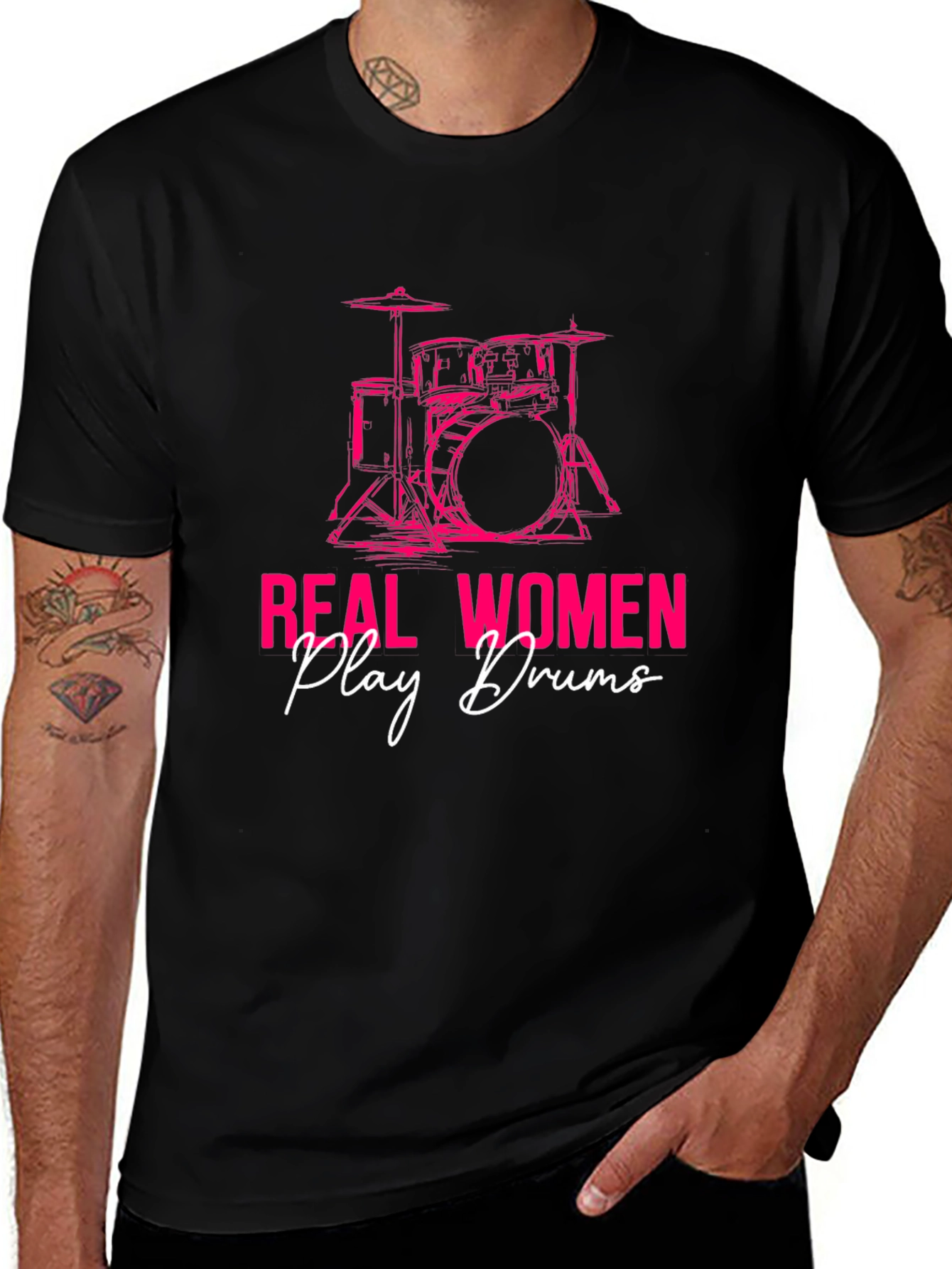 Real Women Play Drums Black T-Shirt
