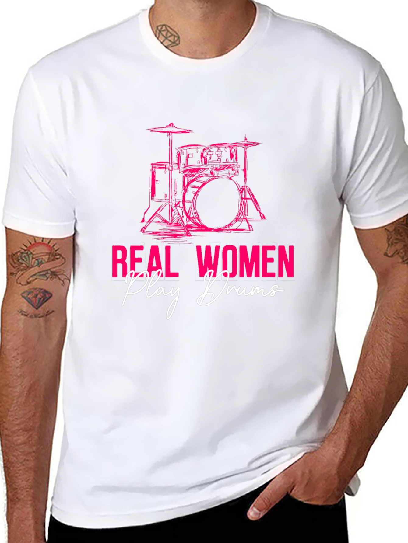 Real Women Play Drums Black T-Shirt