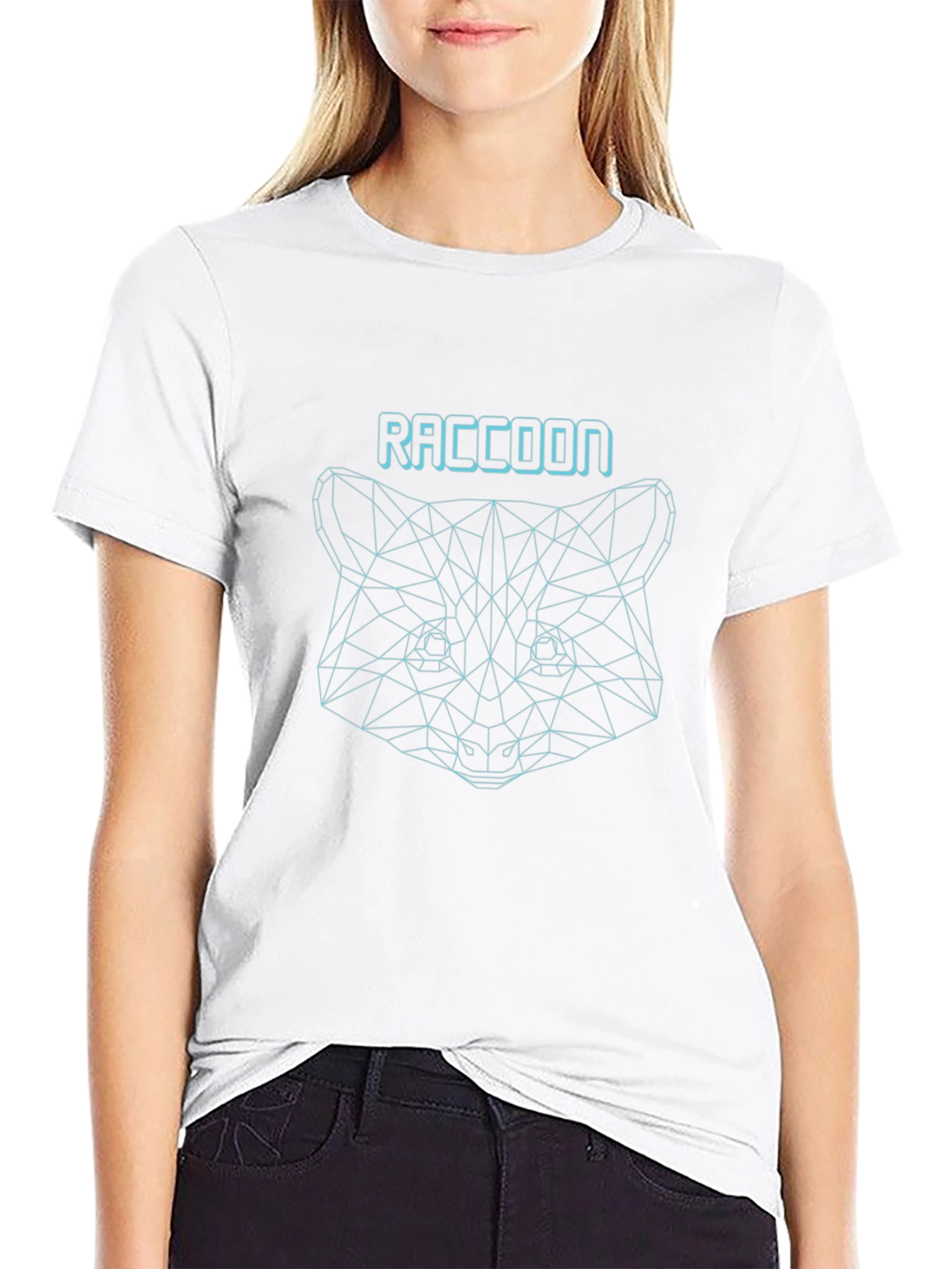Geometric Raccoon Graphic Tee - Stylish Black T-Shirt