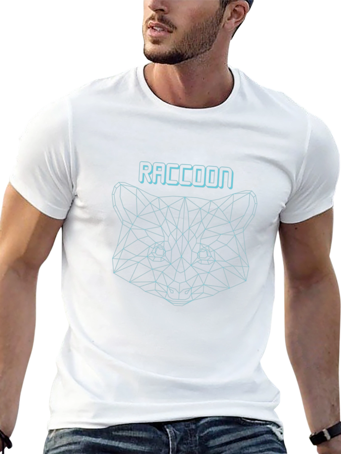 Geometric Raccoon Graphic Tee - Stylish Black T-Shirt