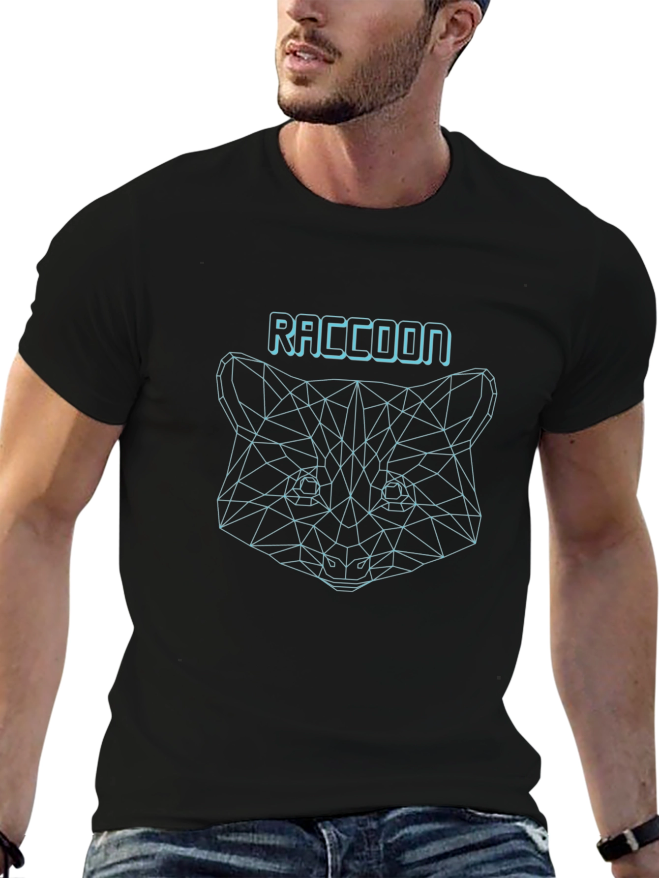 Geometric Raccoon Graphic Tee - Stylish Black T-Shirt