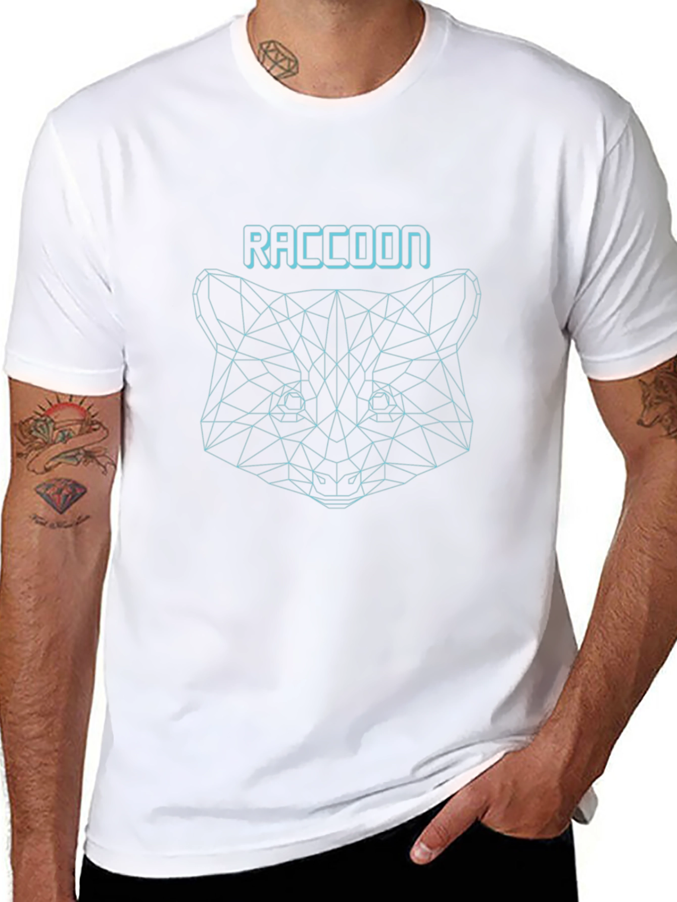 Geometric Raccoon Graphic Tee - Stylish Black T-Shirt