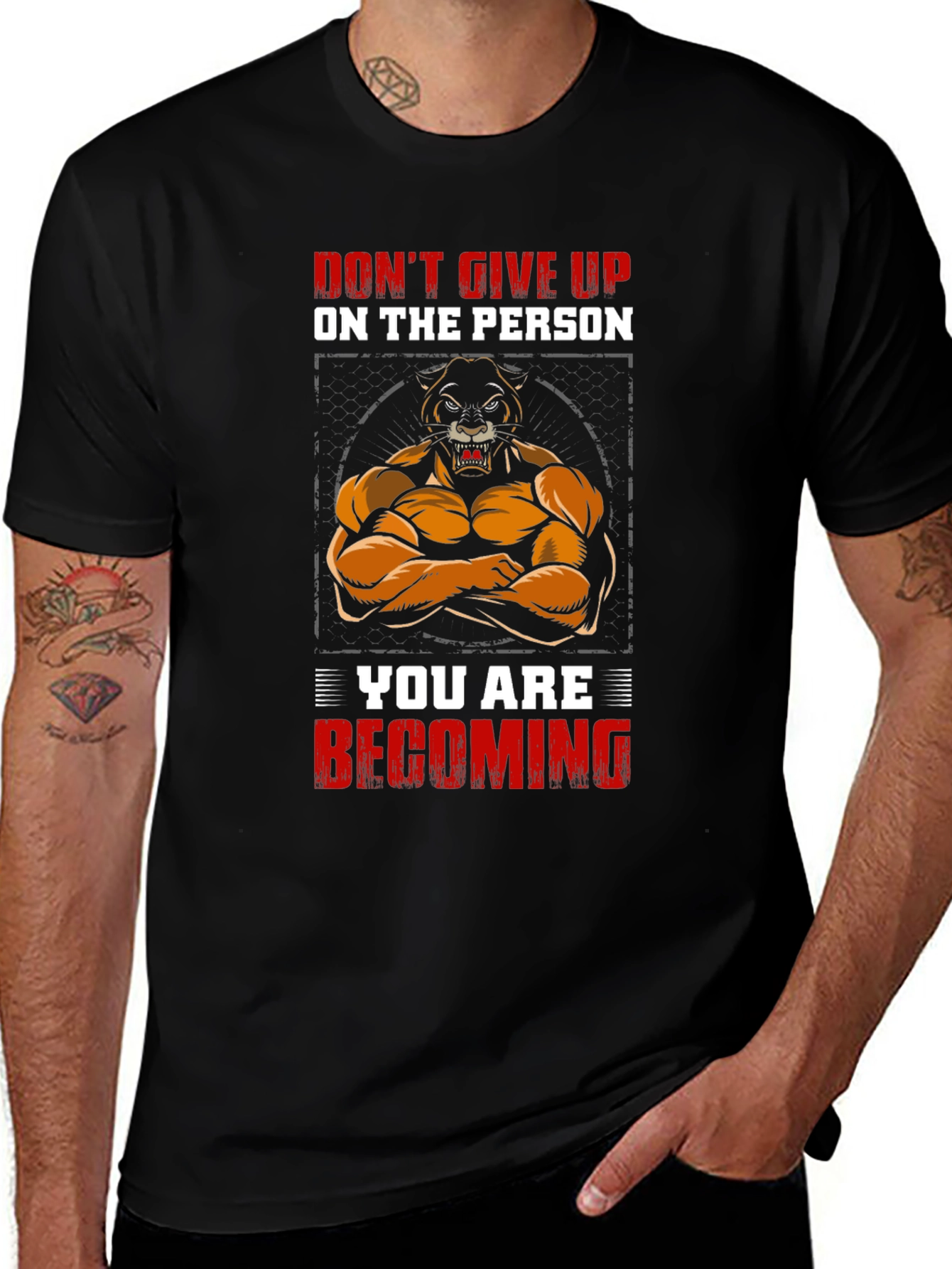 Motivational Lion Graphic Print Black T-Shirt