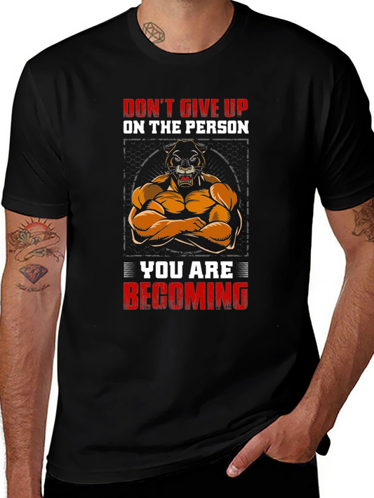 Motivational Lion Graphic Print Black T-Shirt