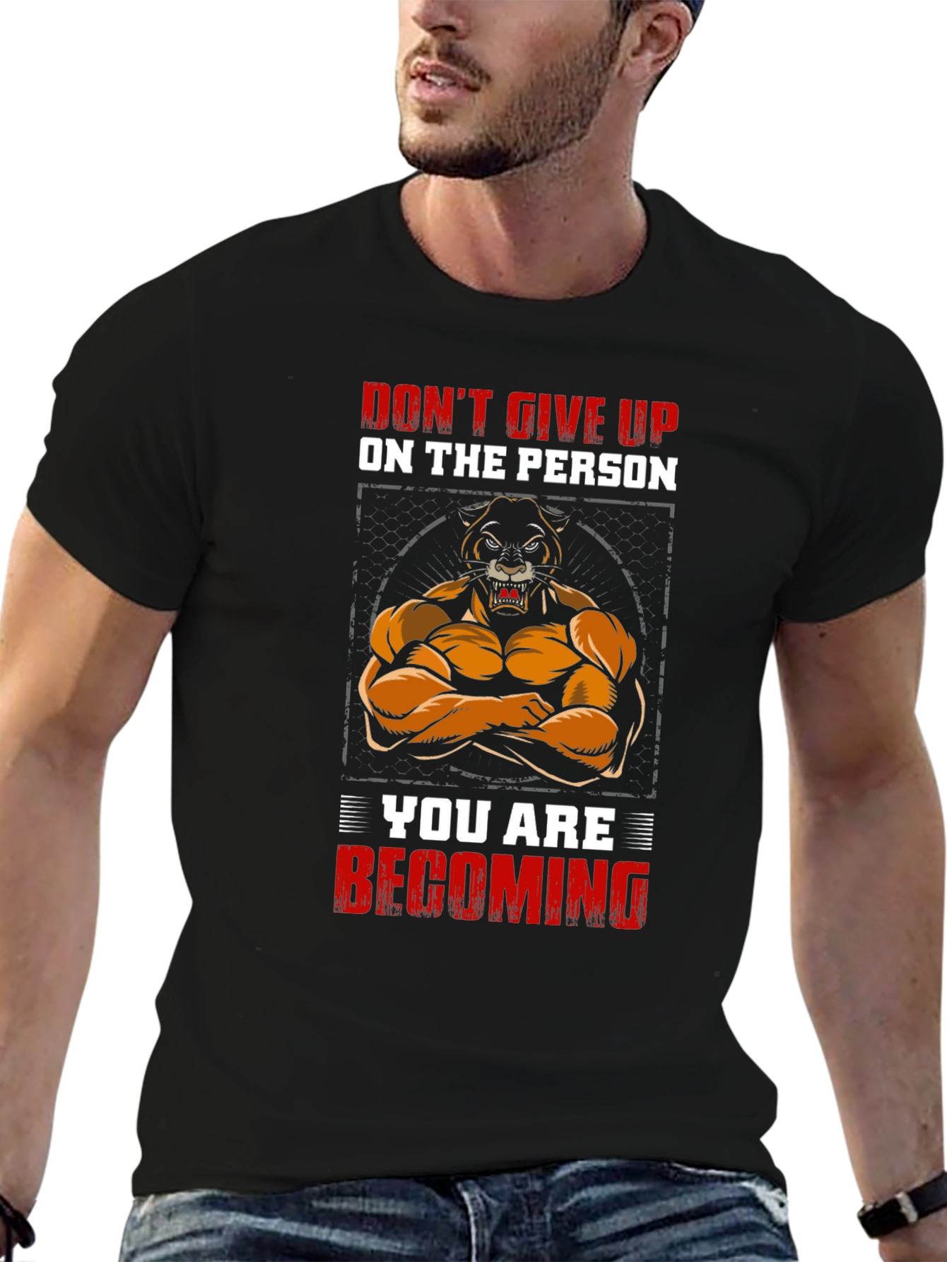 Motivational Lion Graphic Print Black T-Shirt