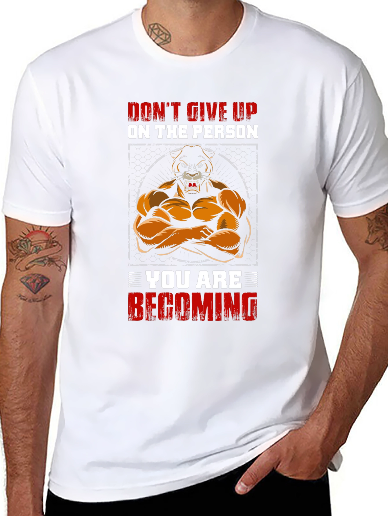 Motivational Lion Graphic Print Black T-Shirt