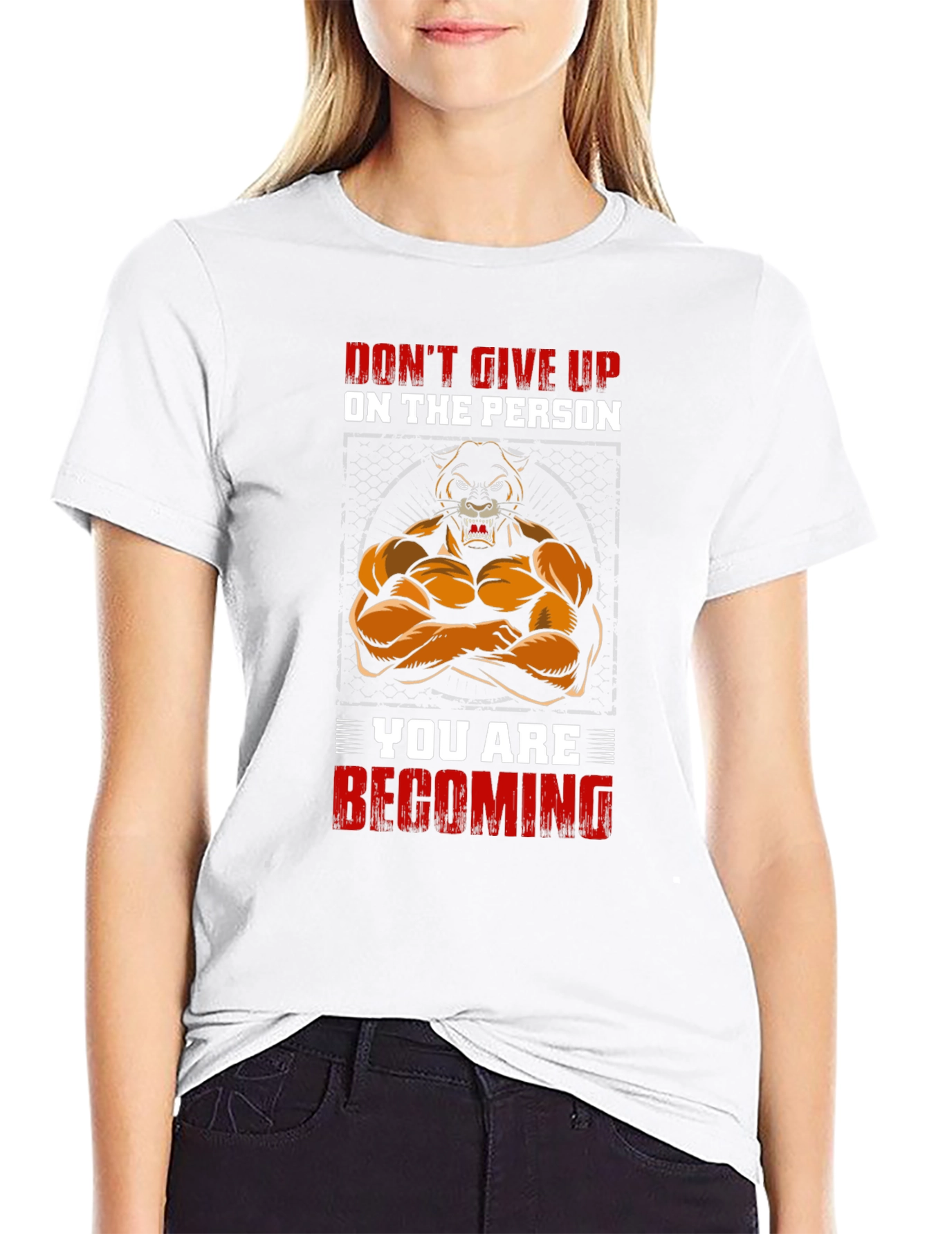 Motivational Lion Graphic Print Black T-Shirt