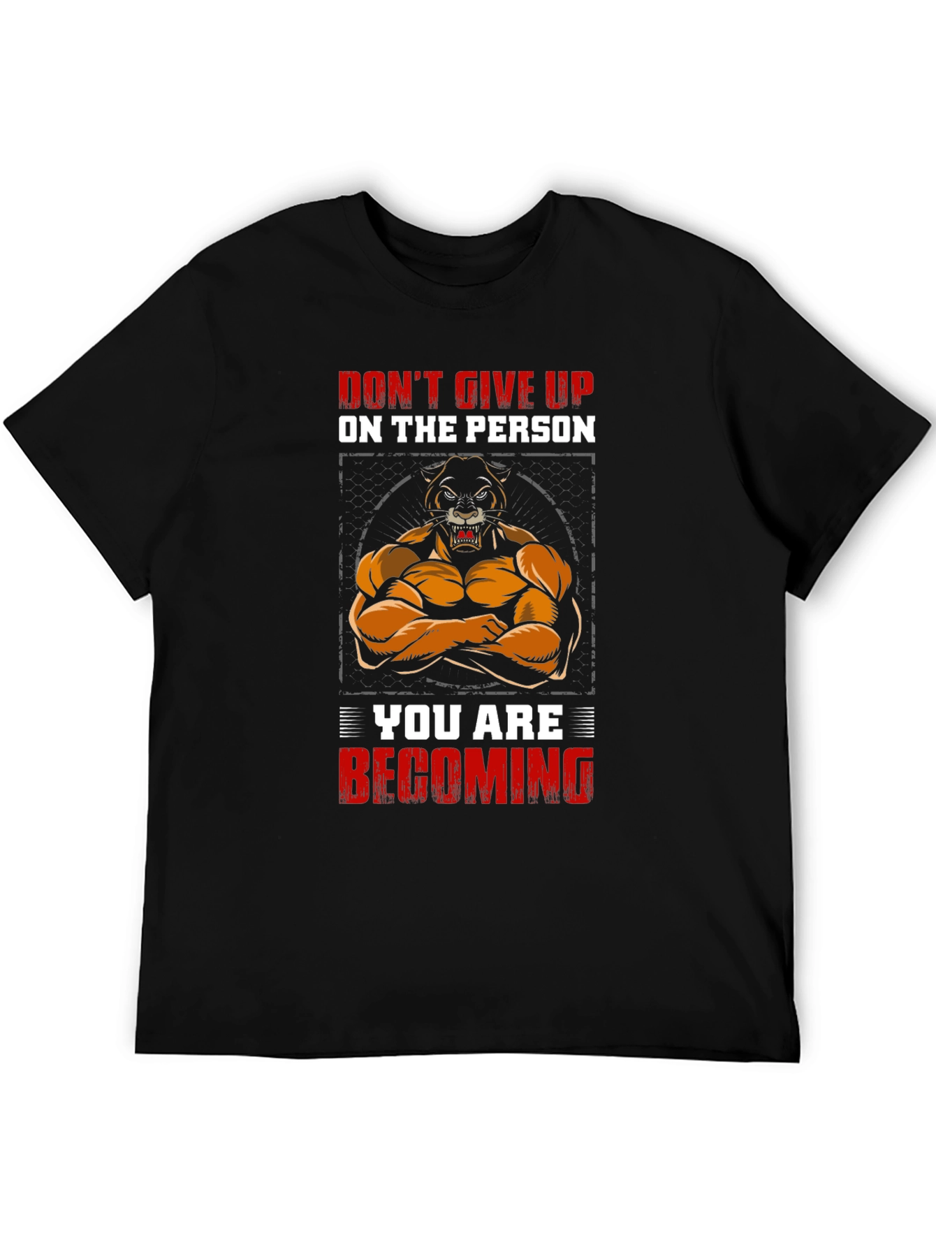 Motivational Lion Graphic Print Black T-Shirt