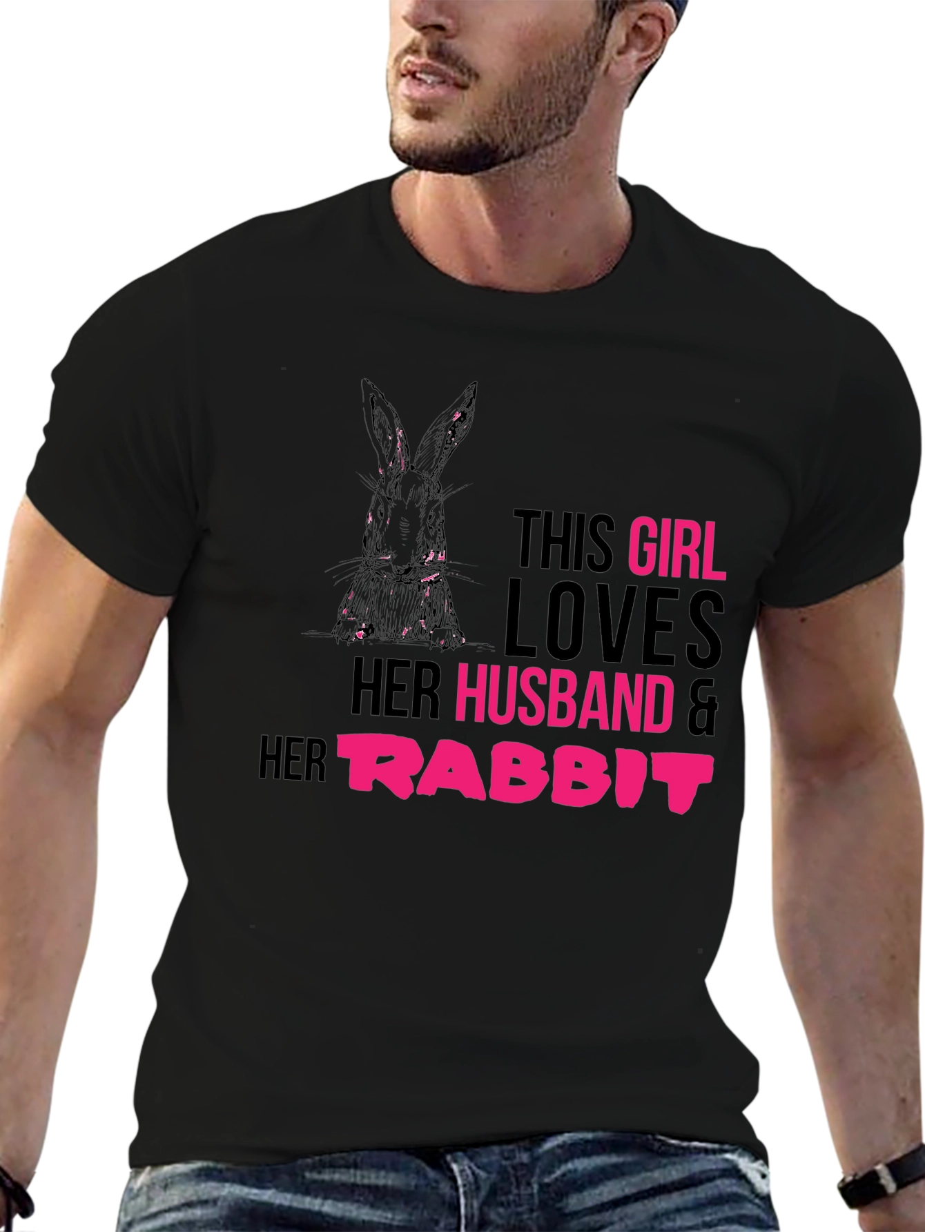 Girl Loves Husband and Rabbit T-Shirt