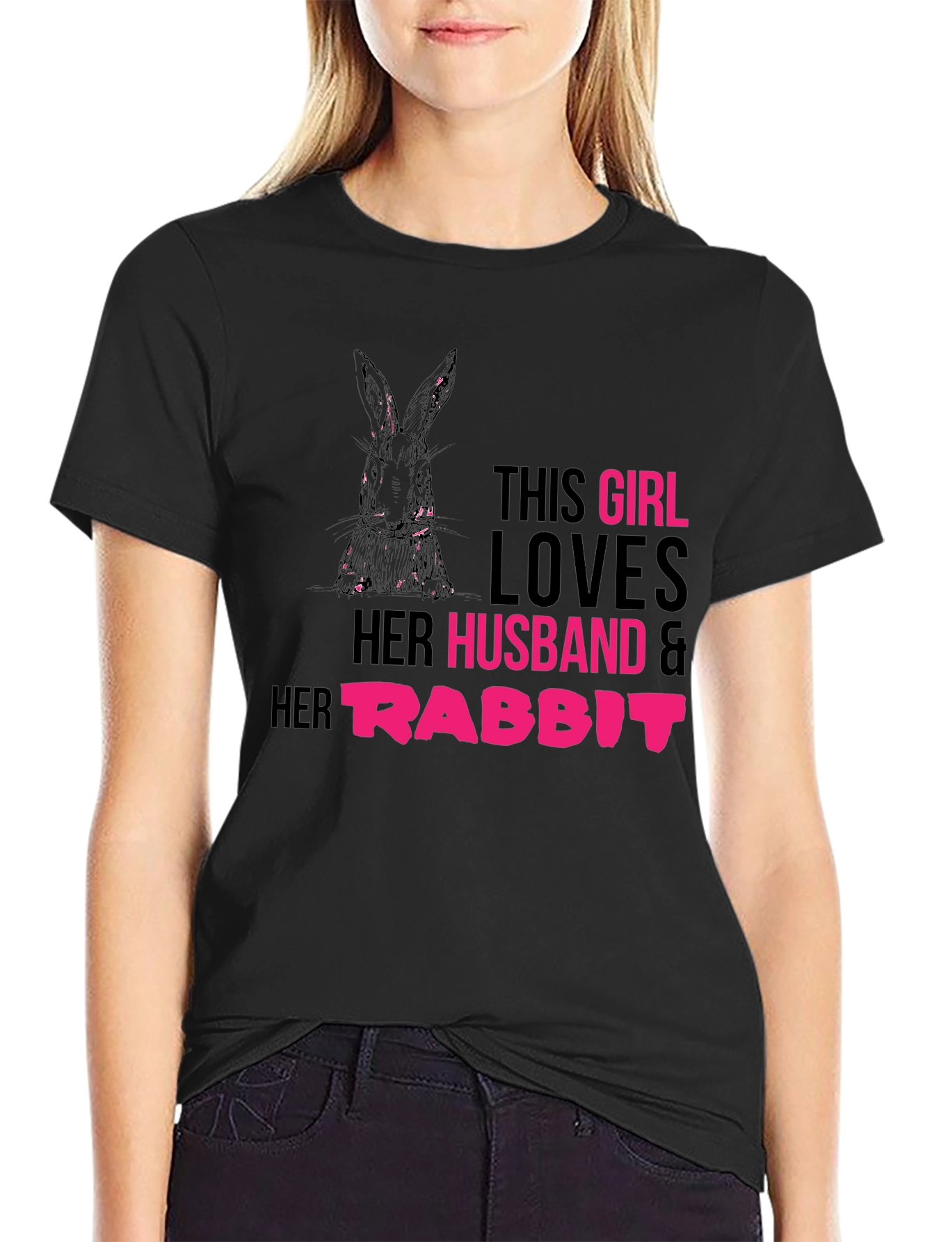 Girl Loves Husband and Rabbit T-Shirt