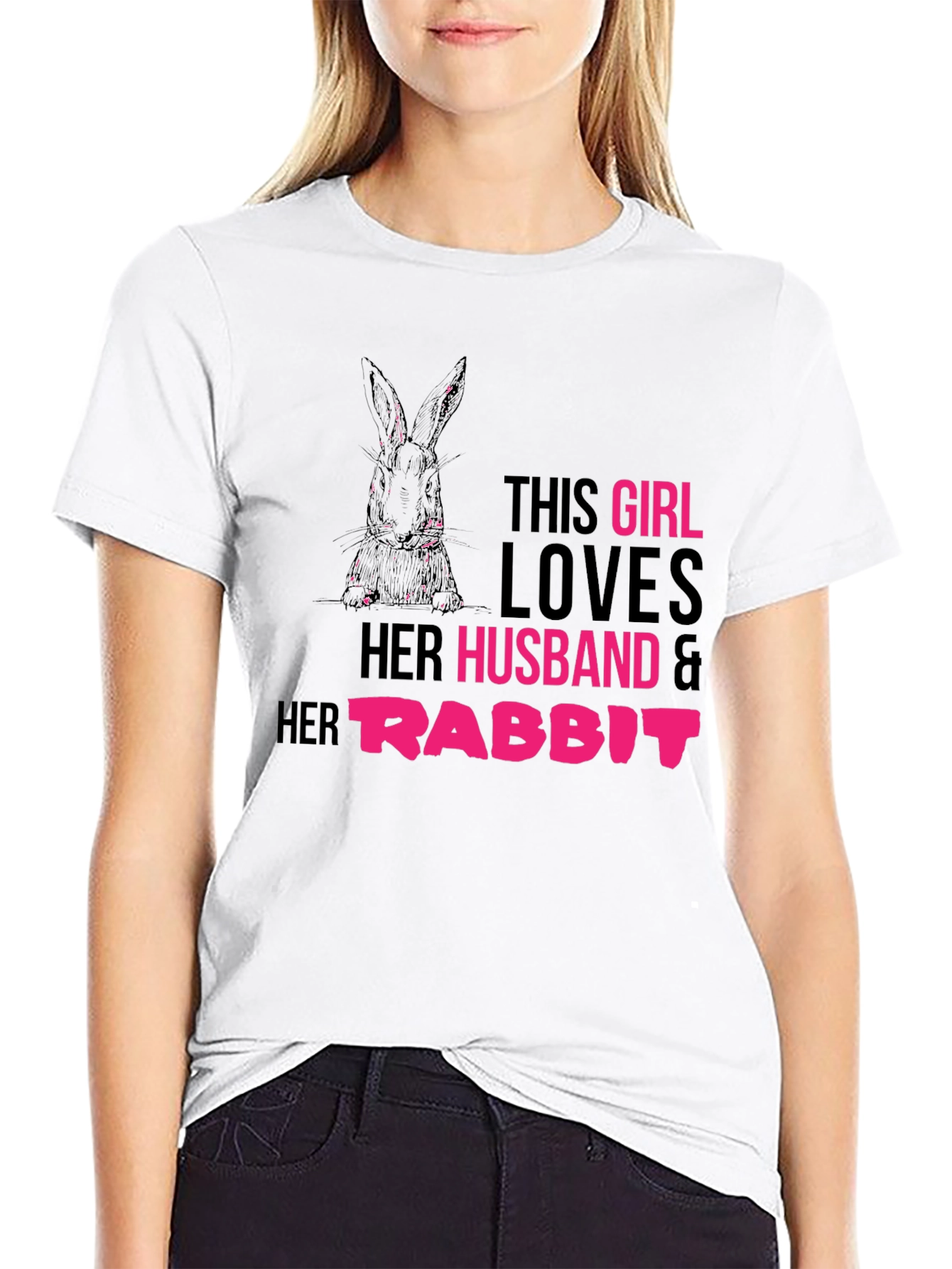 Girl Loves Husband and Rabbit T-Shirt