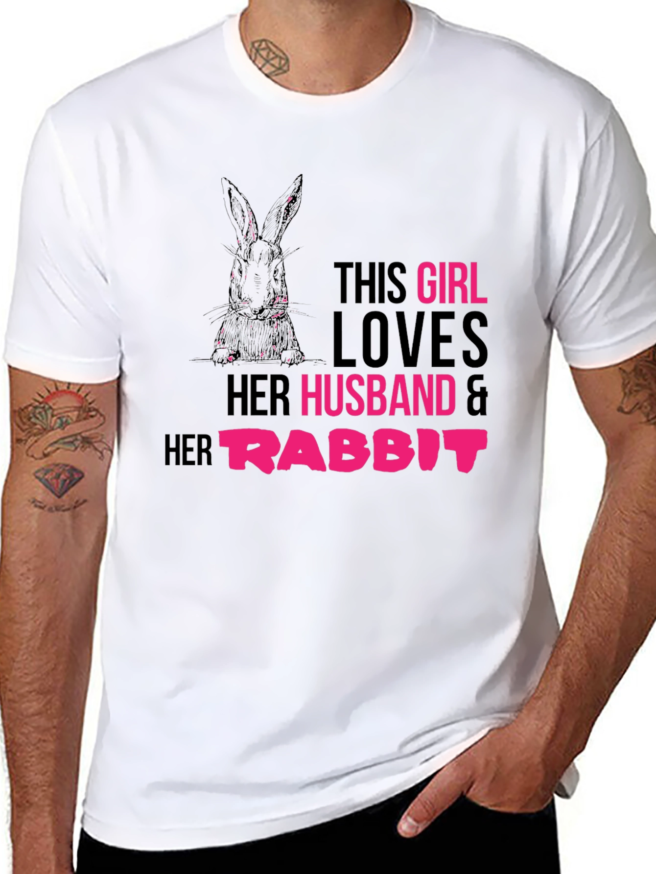 Girl Loves Husband and Rabbit T-Shirt
