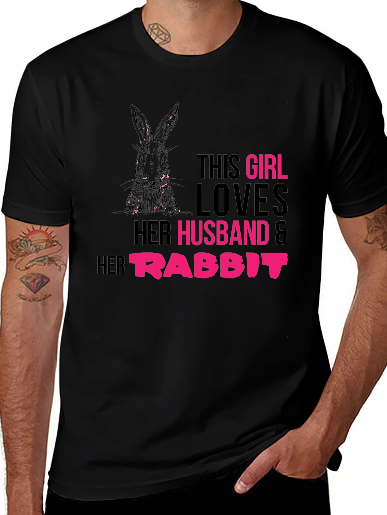 Girl Loves Husband and Rabbit T-Shirt