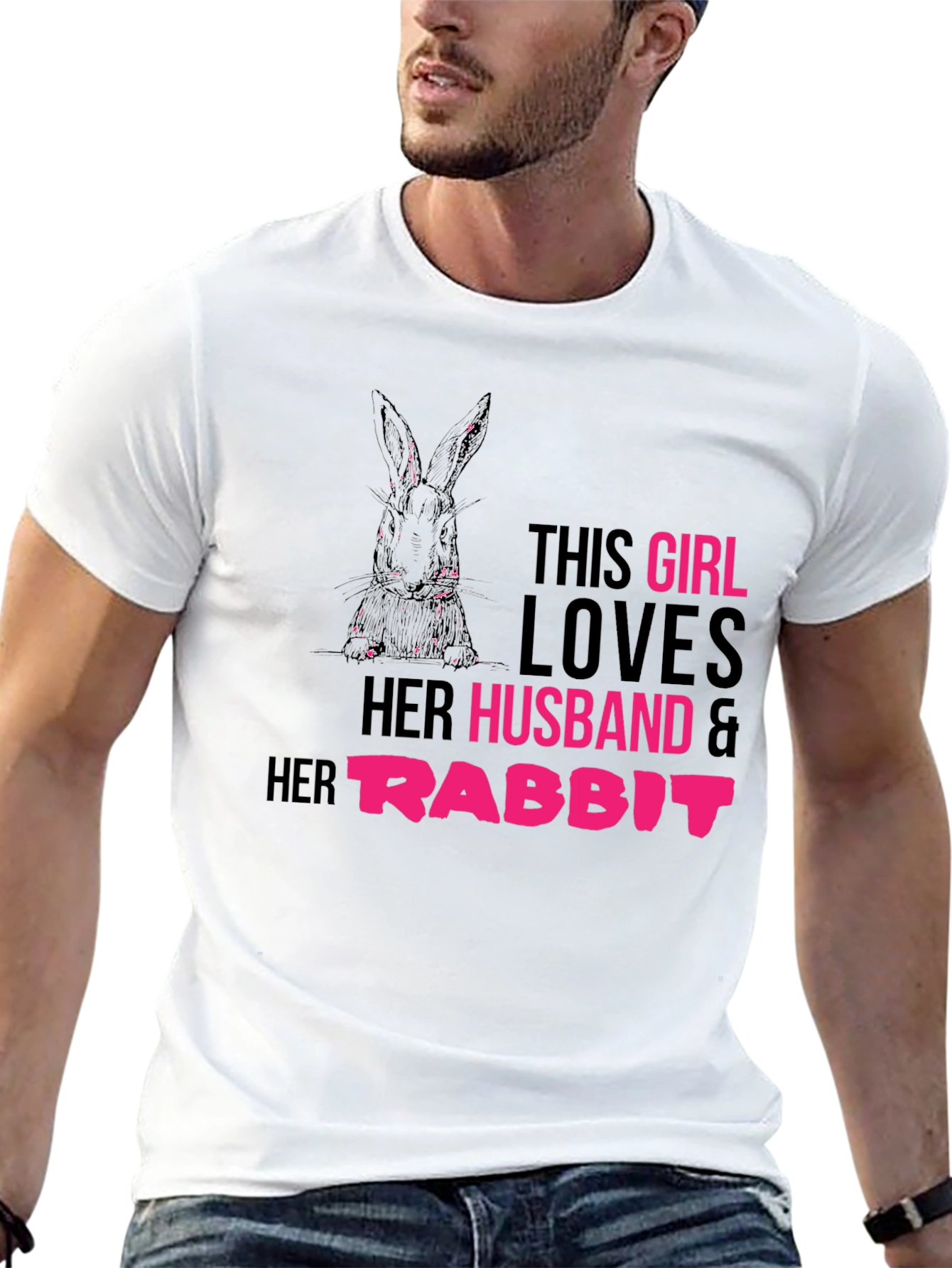 Girl Loves Husband and Rabbit T-Shirt