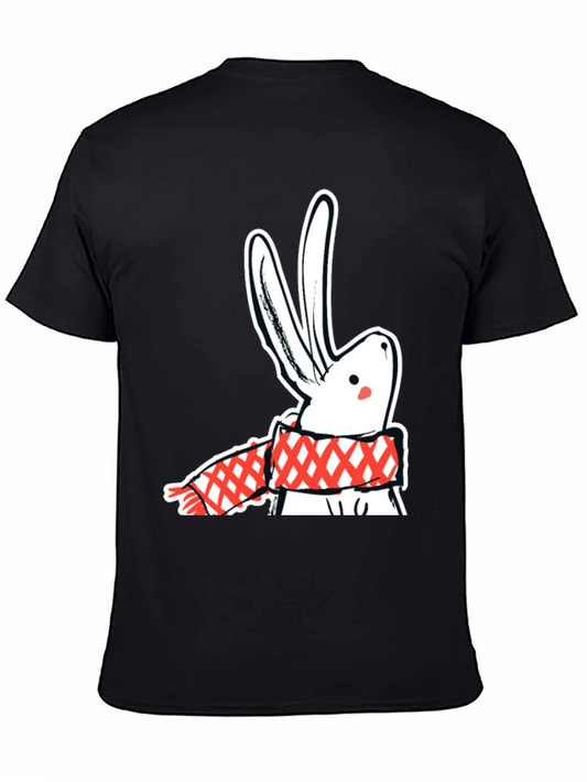 Black T-Shirt with Rabbit & Scarf Graphic