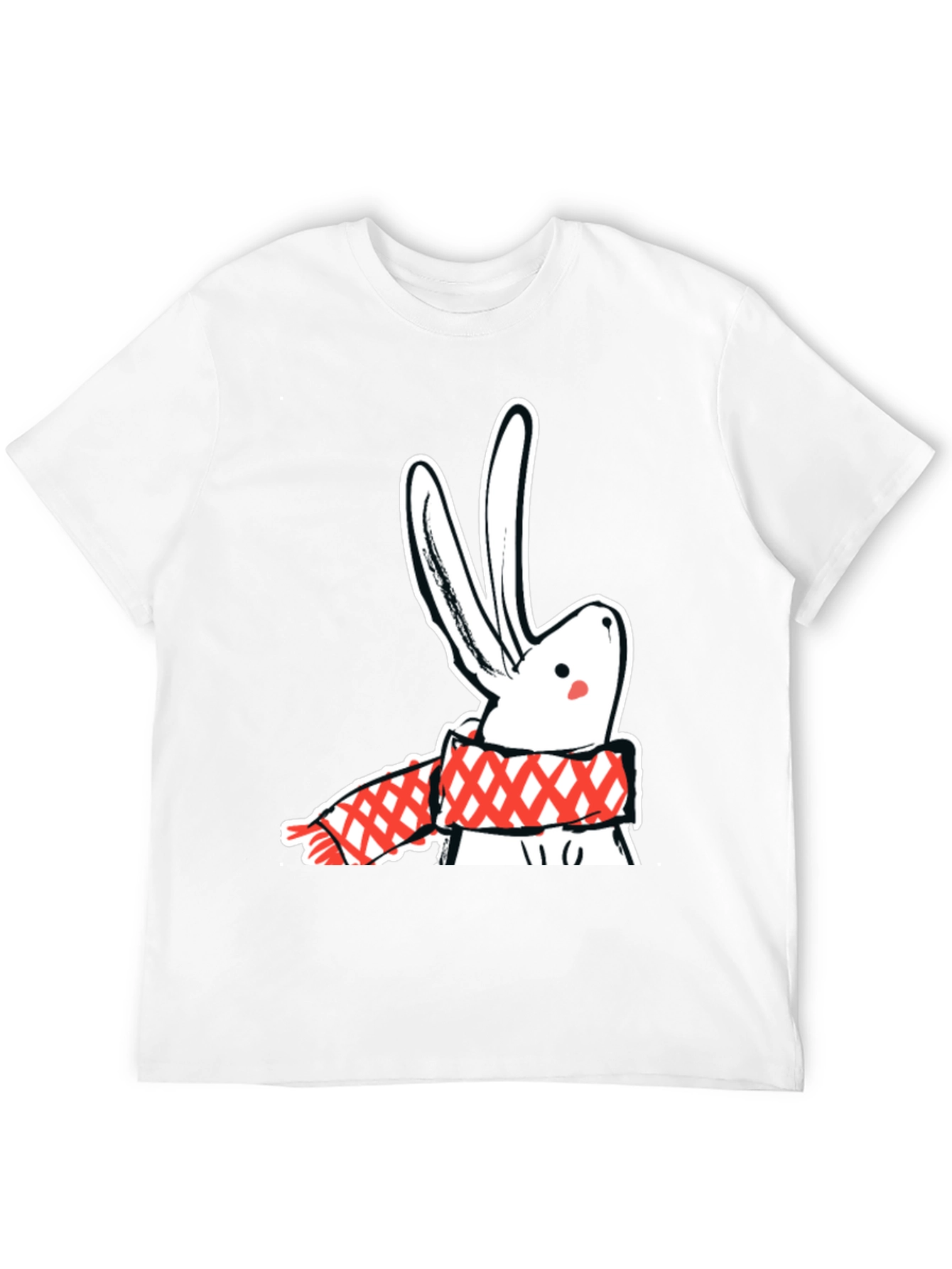 Black T-Shirt with Rabbit & Scarf Graphic