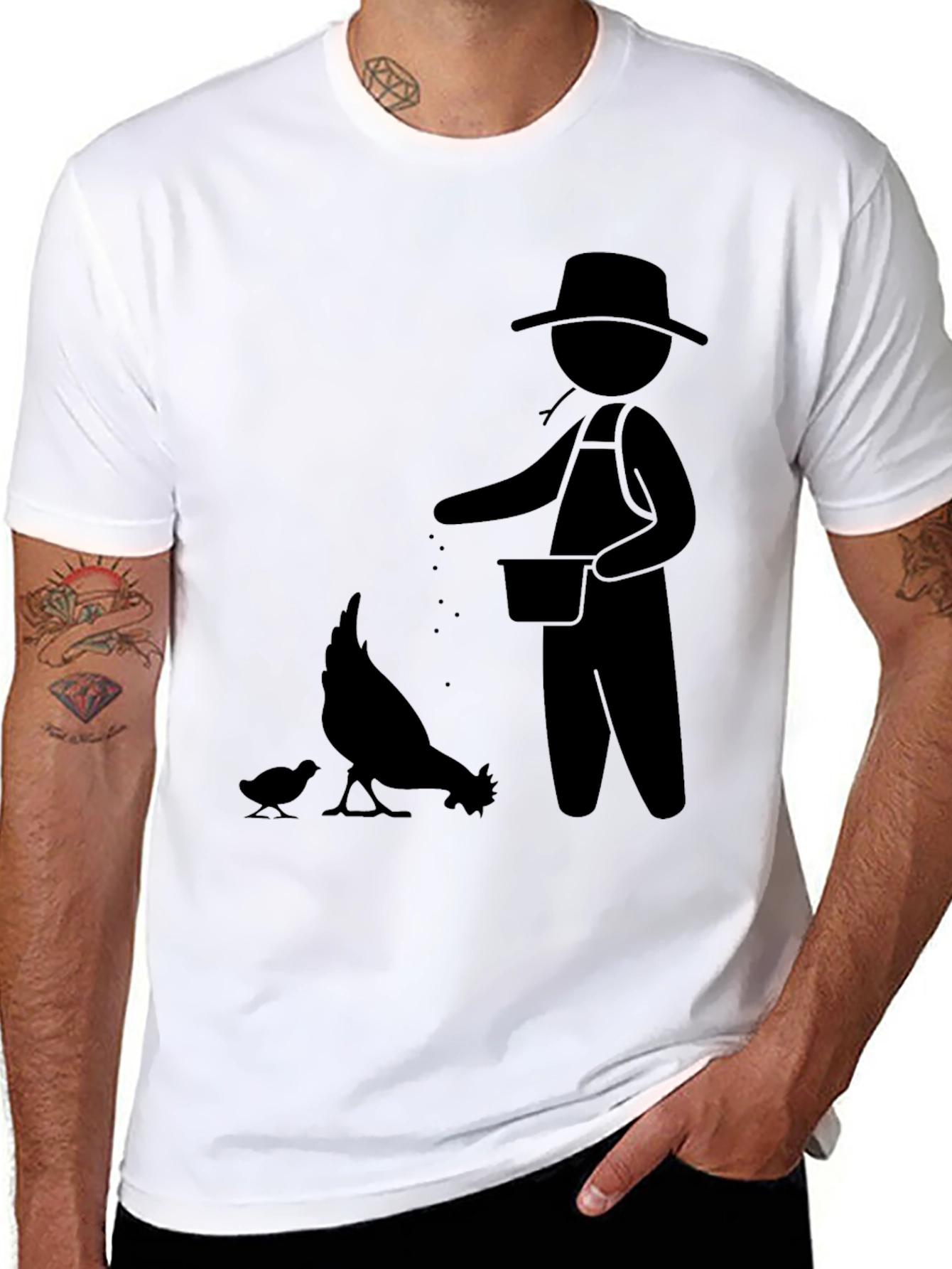 Farmer & Chickens Graphic Tee - Black Cotton
