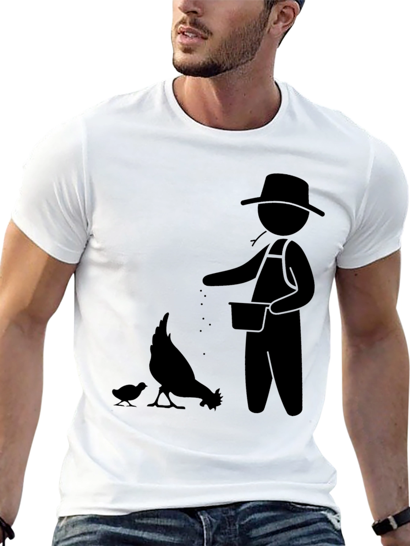 Farmer & Chickens Graphic Tee - Black Cotton