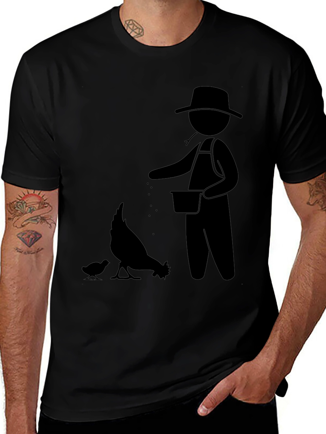 Farmer & Chickens Graphic Tee - Black Cotton