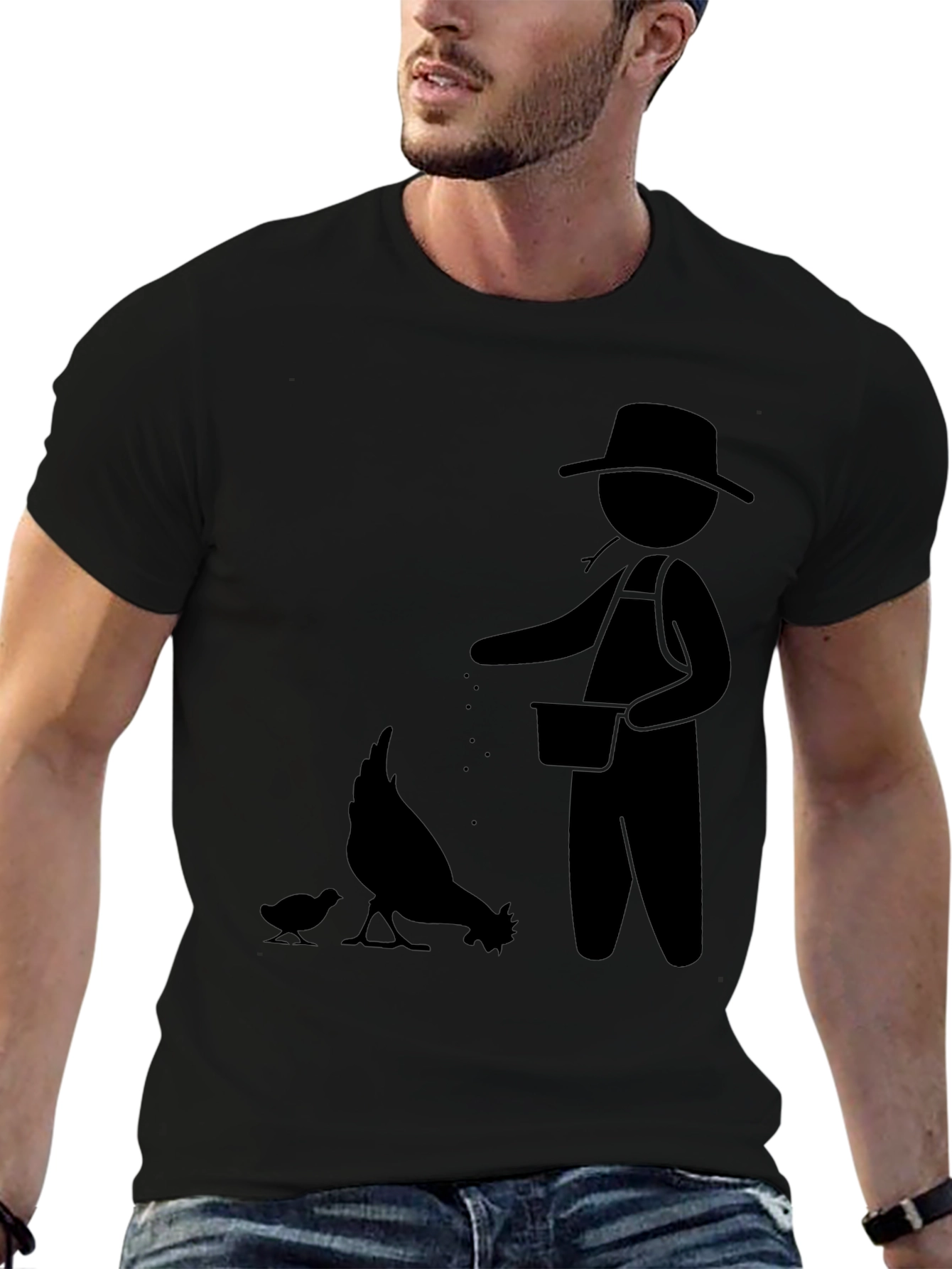 Farmer & Chickens Graphic Tee - Black Cotton