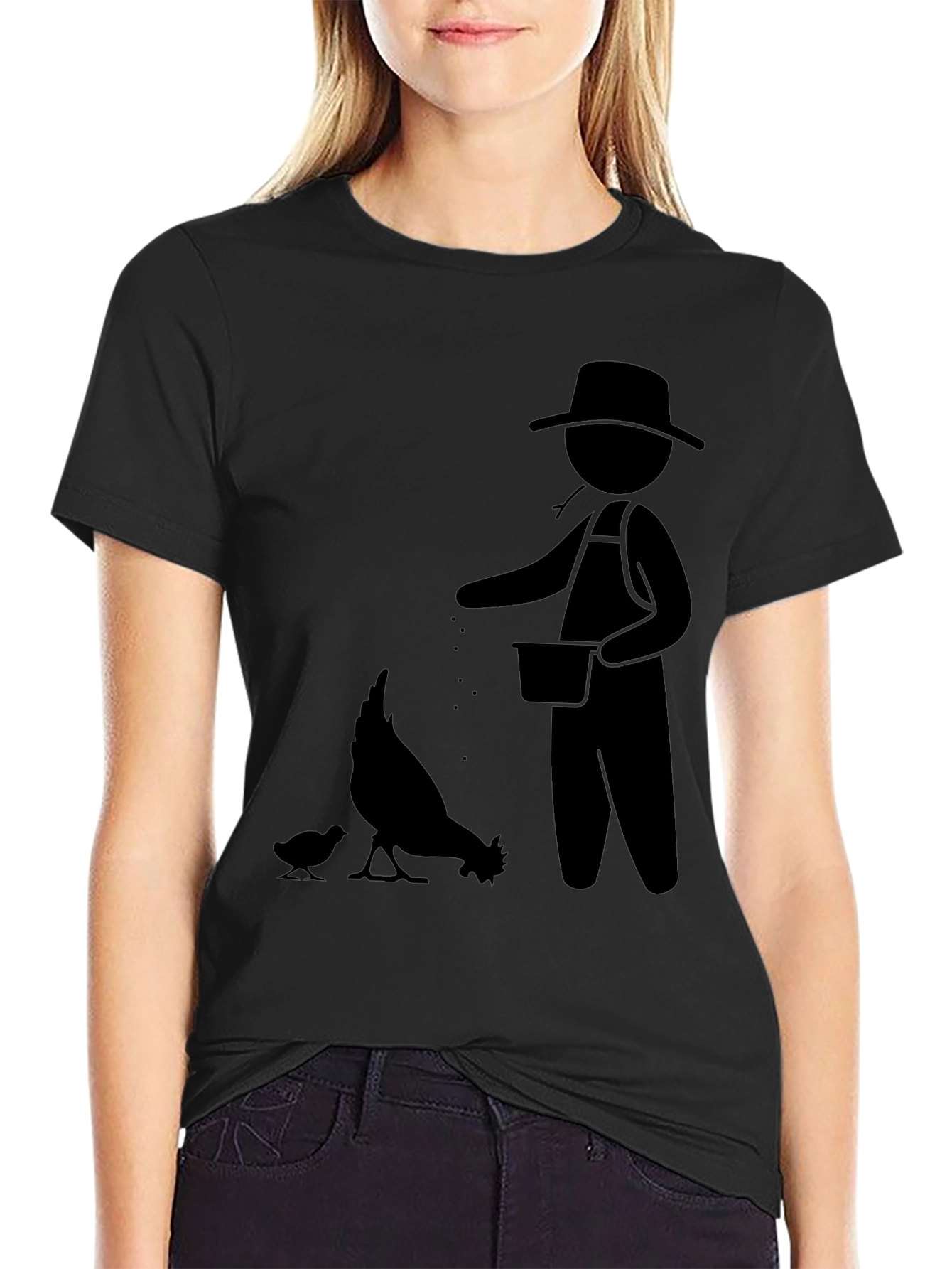 Farmer & Chickens Graphic Tee - Black Cotton