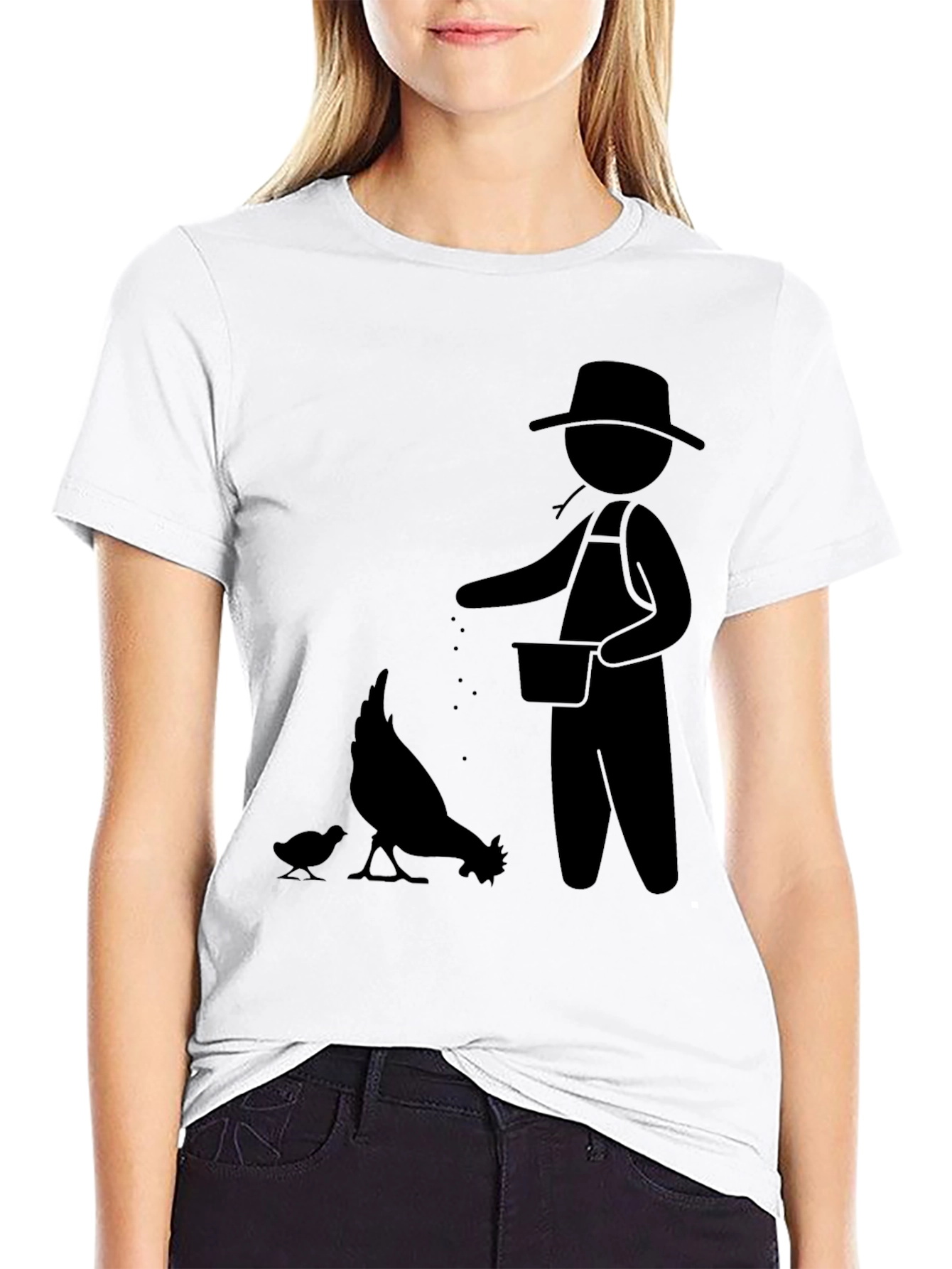 Farmer & Chickens Graphic Tee - Black Cotton