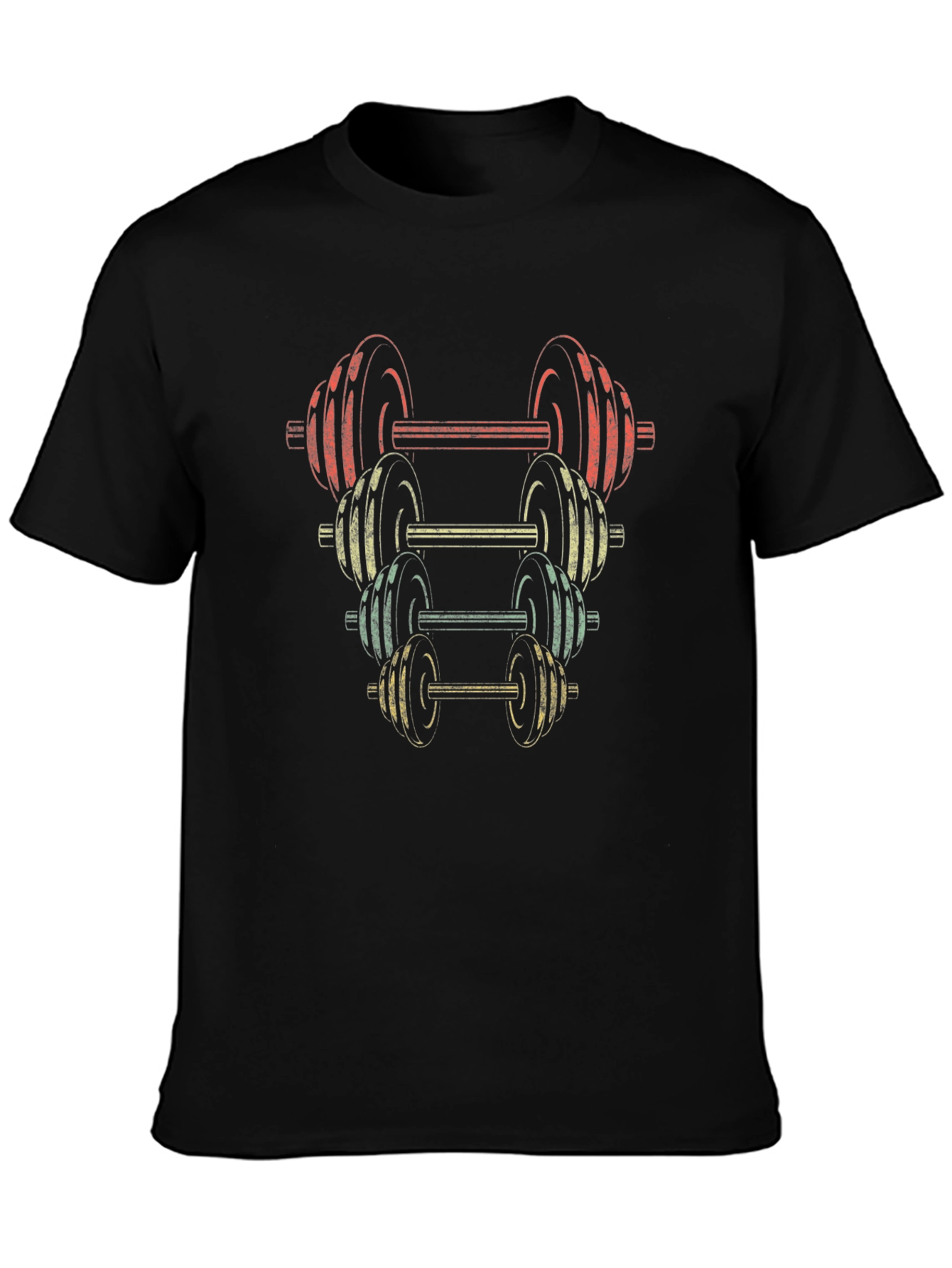 Retro Dumbbell Stack Graphic T-Shirt - Fitness Apparel