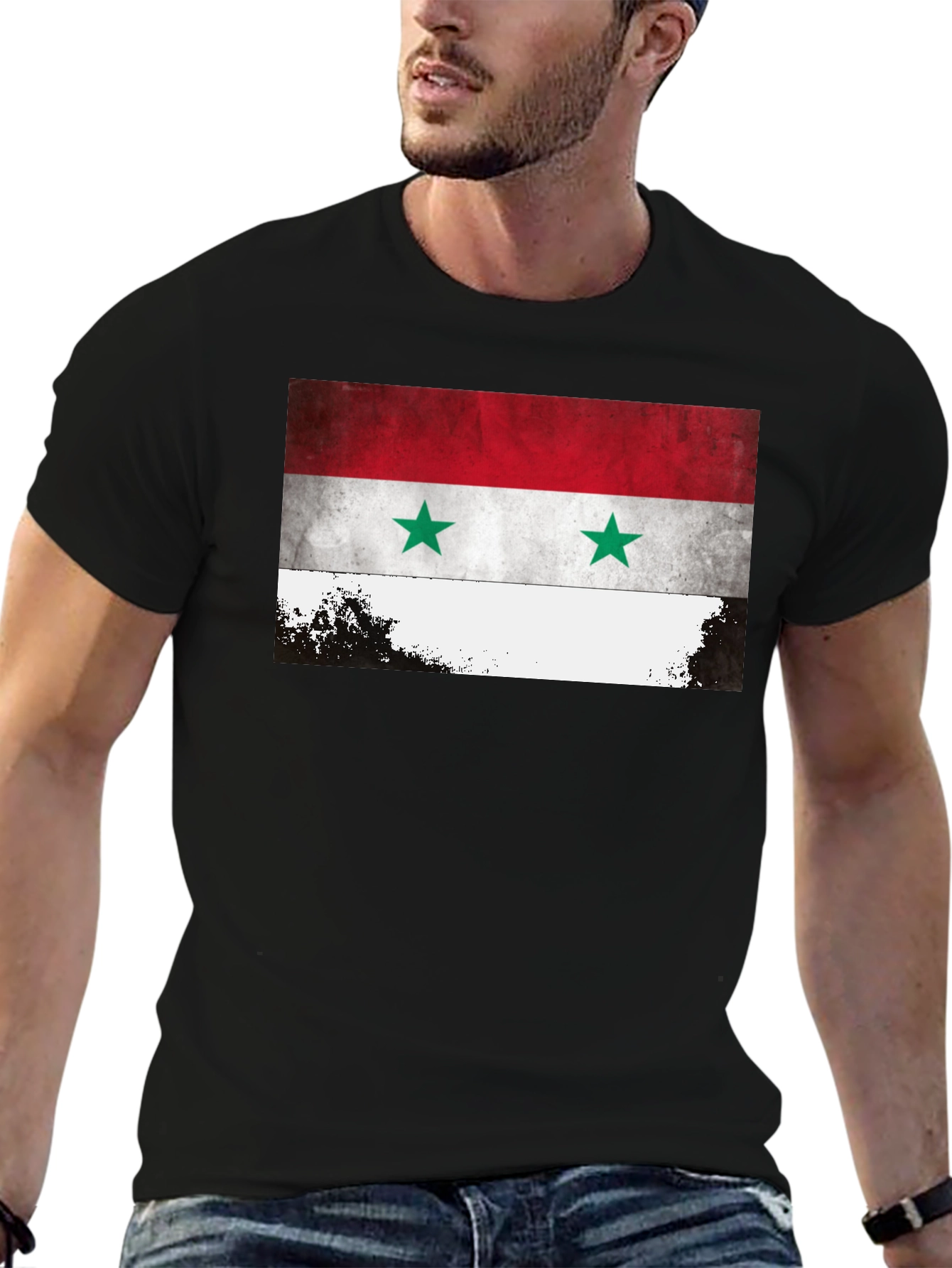 Syria Flag Graphic Tee - Black Crew Neck T-Shirt
