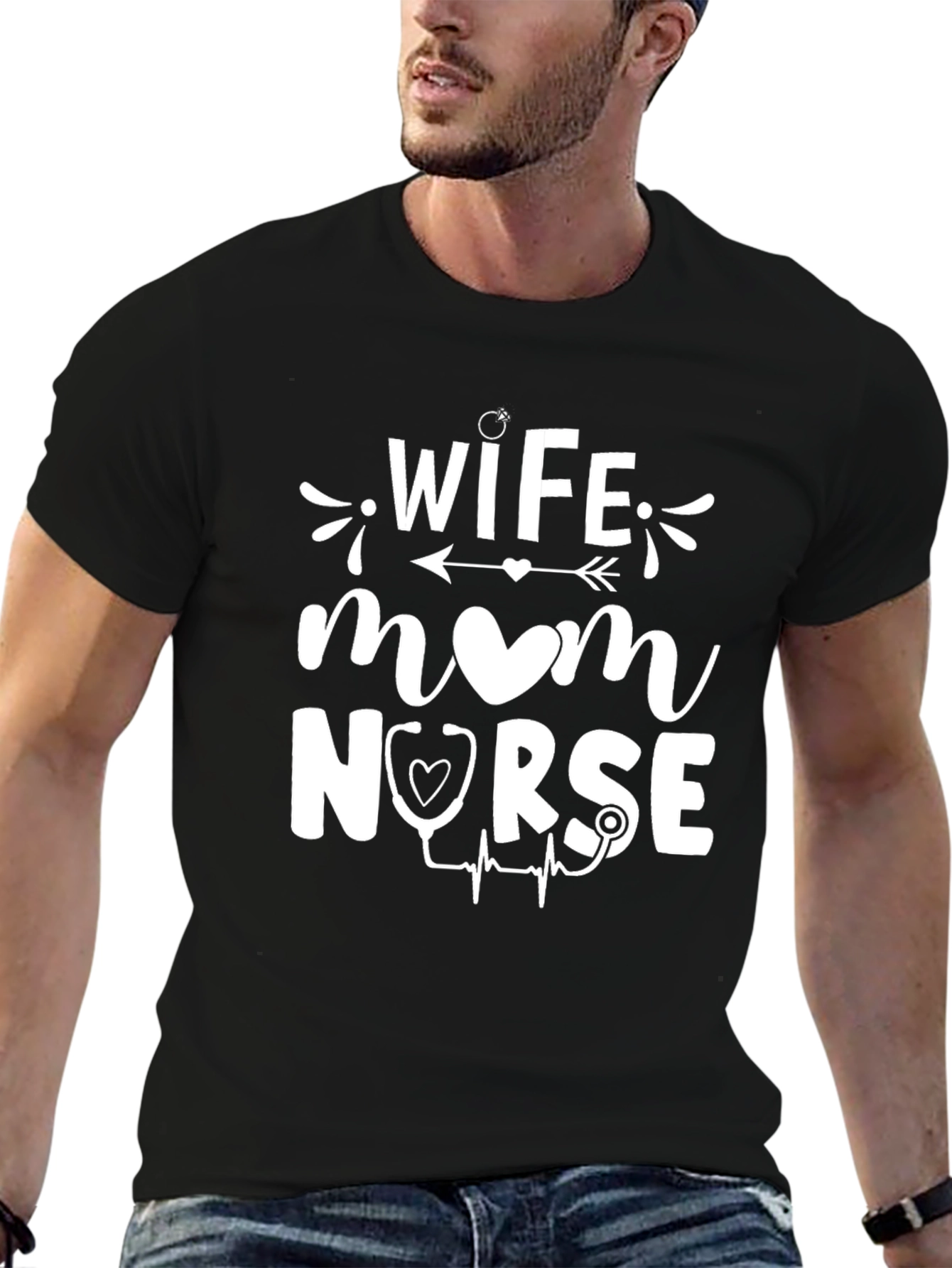 Wife Mom Nurse Graphic T-Shirt - Black Cotton Tee